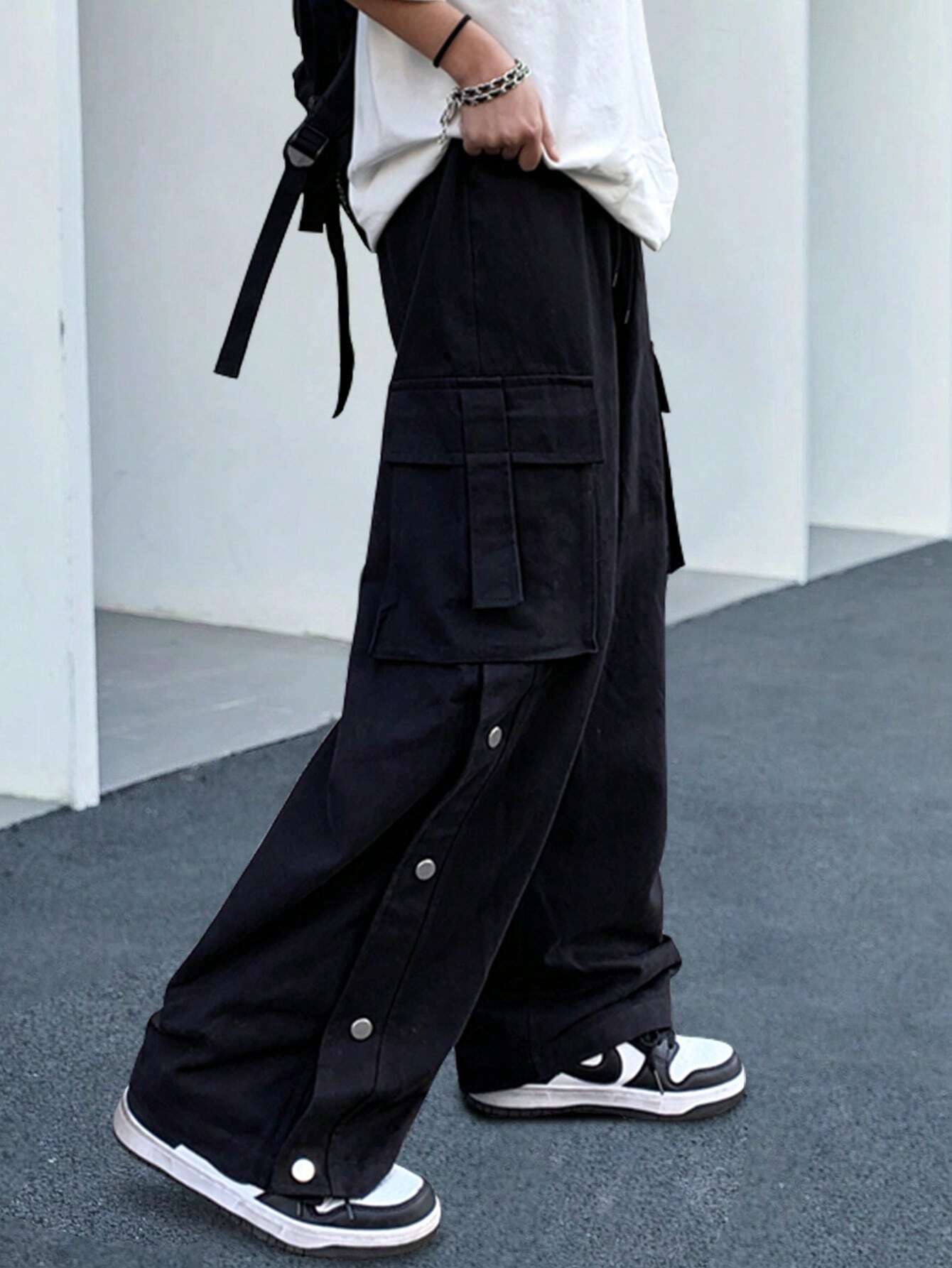 Side Flap Pocket Drawstring Waist Cargo Pants – back view detail