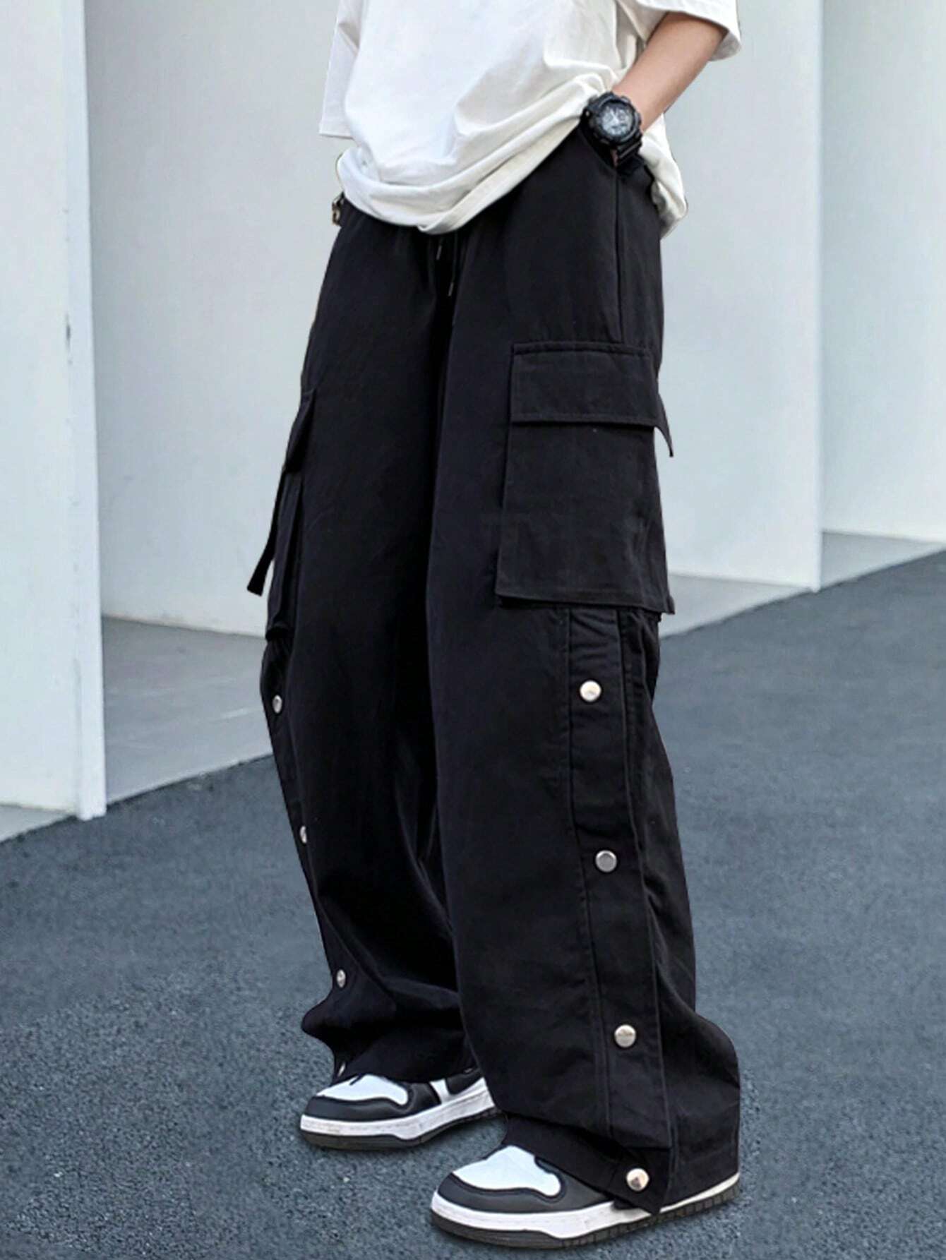 Side Flap Pocket Drawstring Waist Cargo Pants – pocket detail close-up