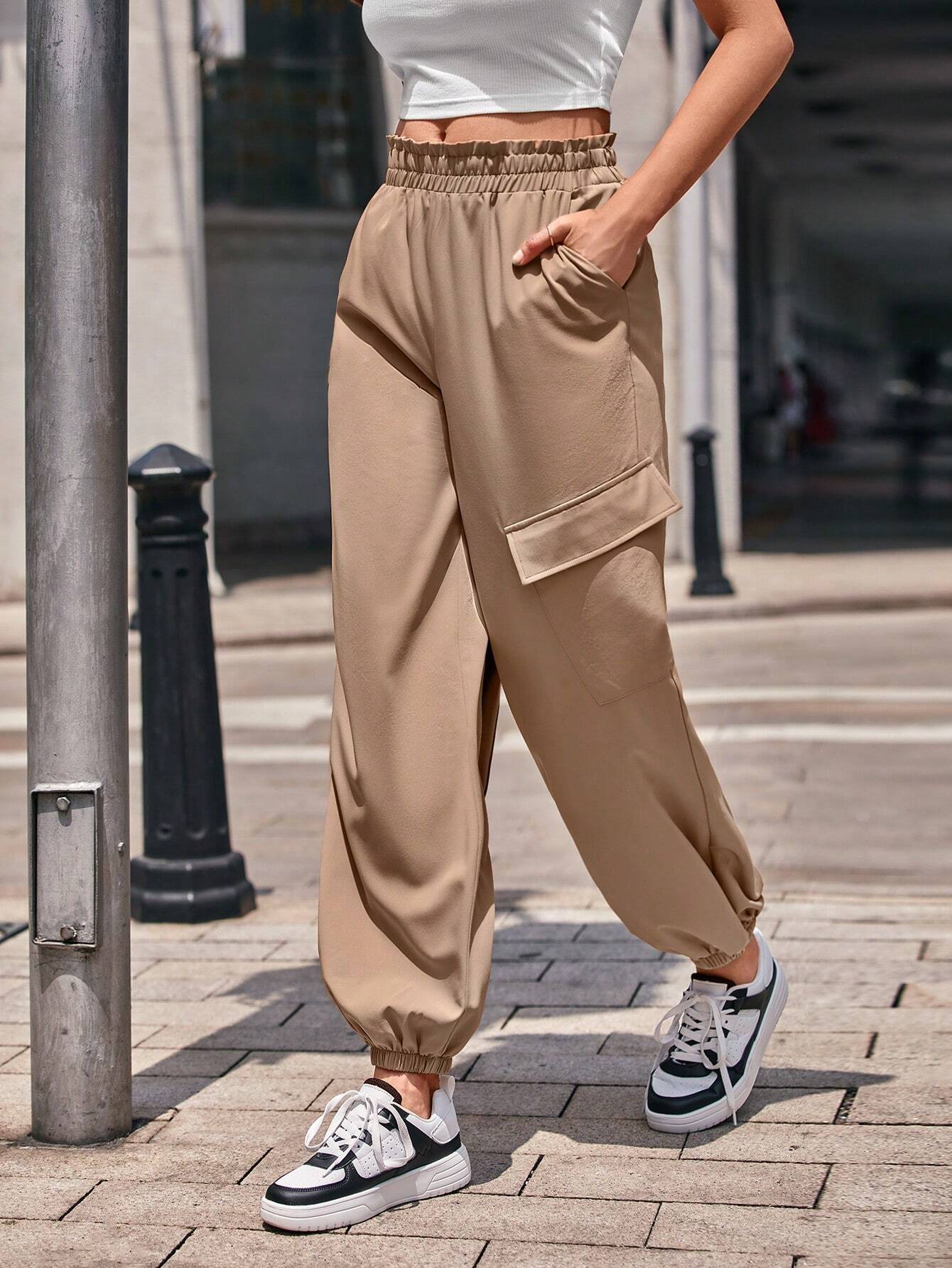 Paperboy Waist Flap Pocket Cargo Pants – women's cargo pants front view