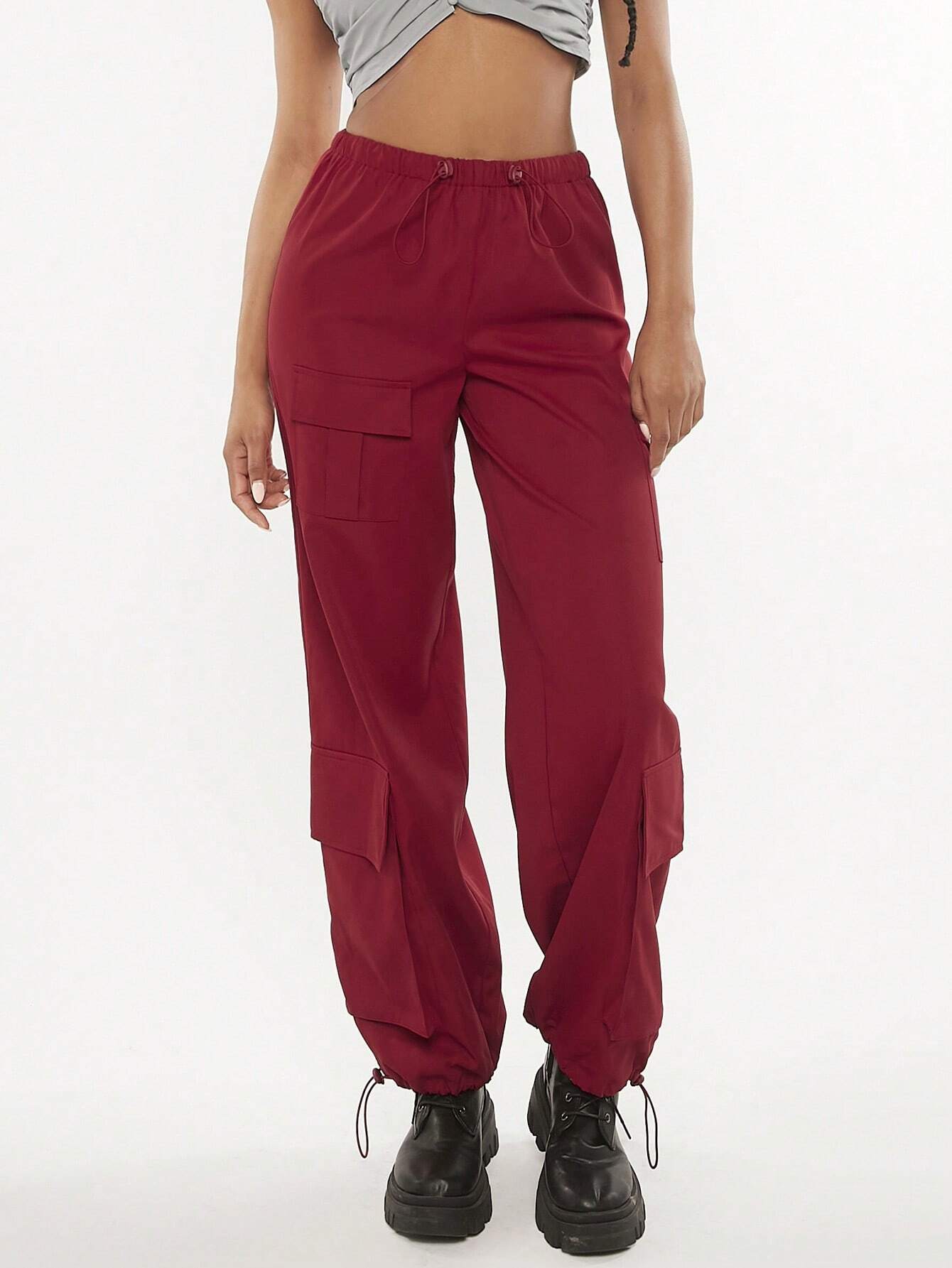 Loose Fit Drawstring Cargo Pants – pocket detail close-up