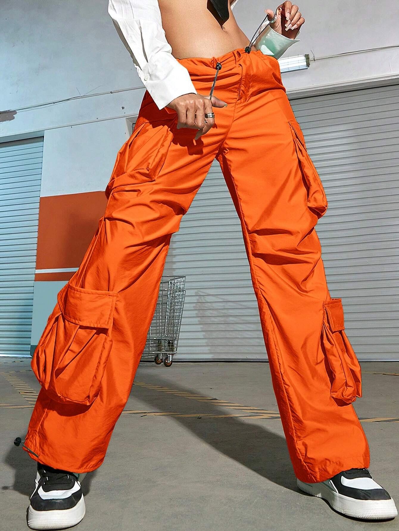 Street Style Ruched Parachute Cargo Pants – back view detail