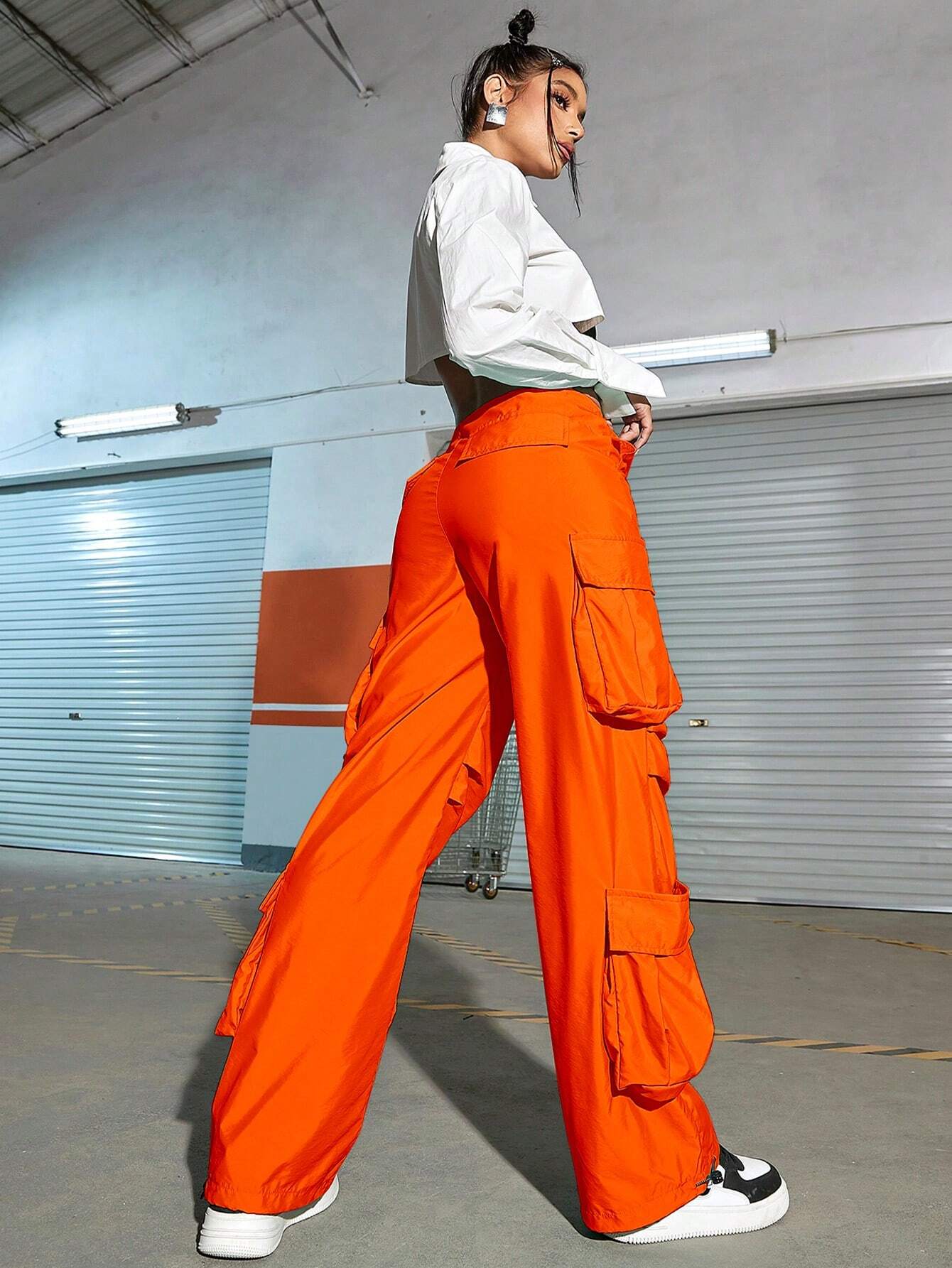 Street Style Ruched Parachute Cargo Pants – pocket detail close-up