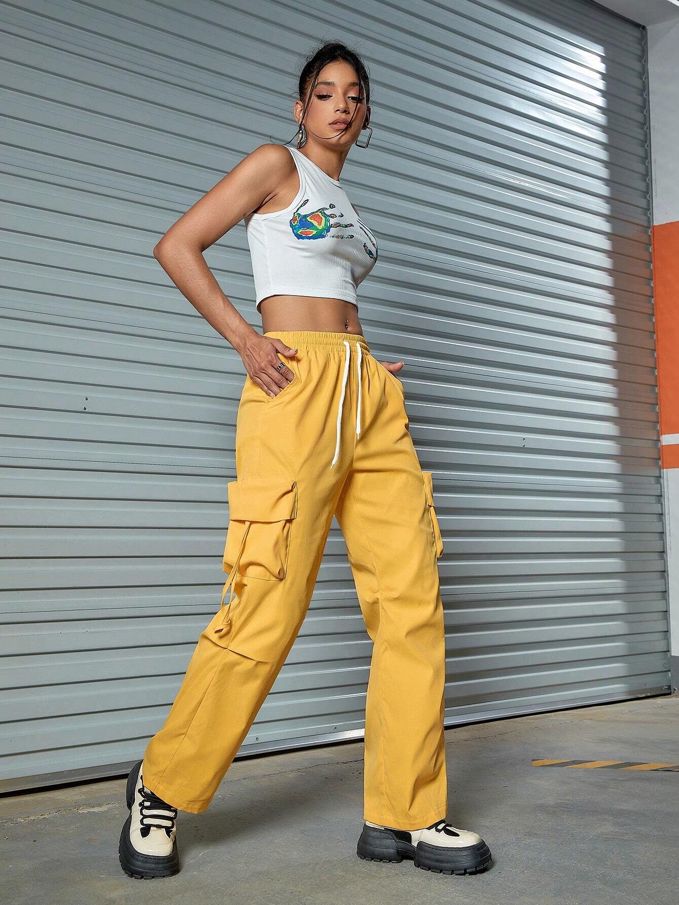 Versatile Pants With Pockets And Adjustable Waist – full length outfit view