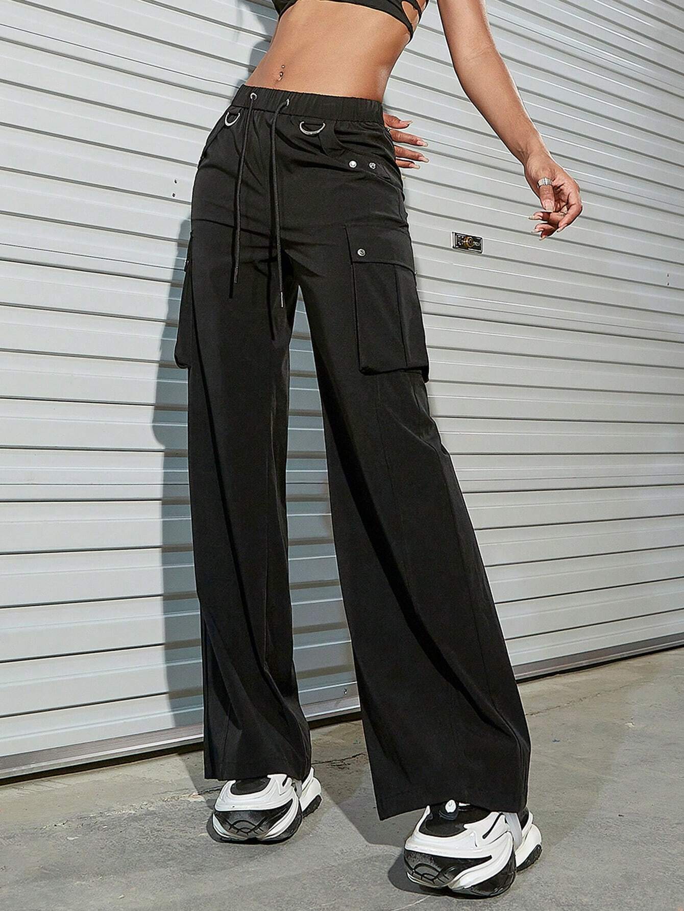 Flap Pocket Side Drawstring Waist Cargo Pants Style 2 – pocket detail close-up