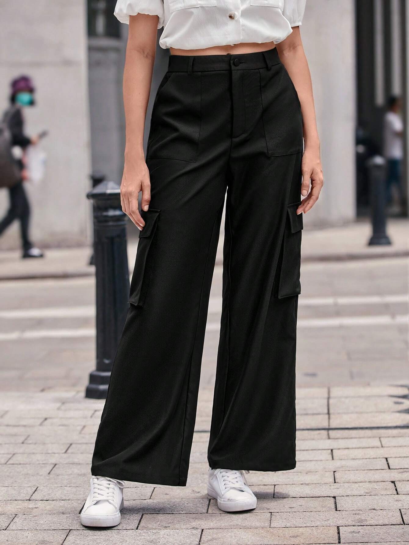 Casual Plain Flap Pocket Side Cargo Pants Style 1 – waistband detail