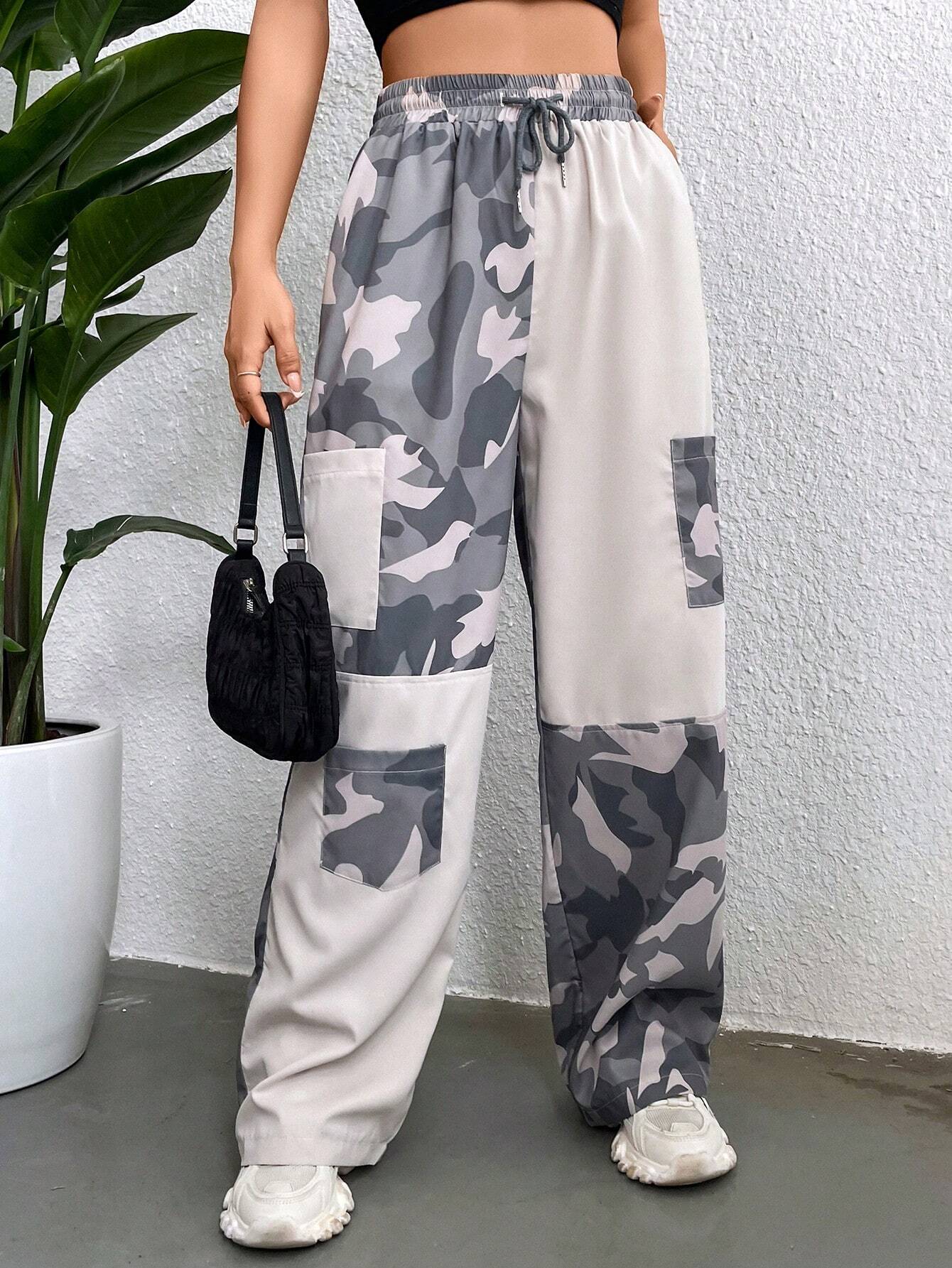 Versatile Camo Print Cargo Pants – pocket detail close-up