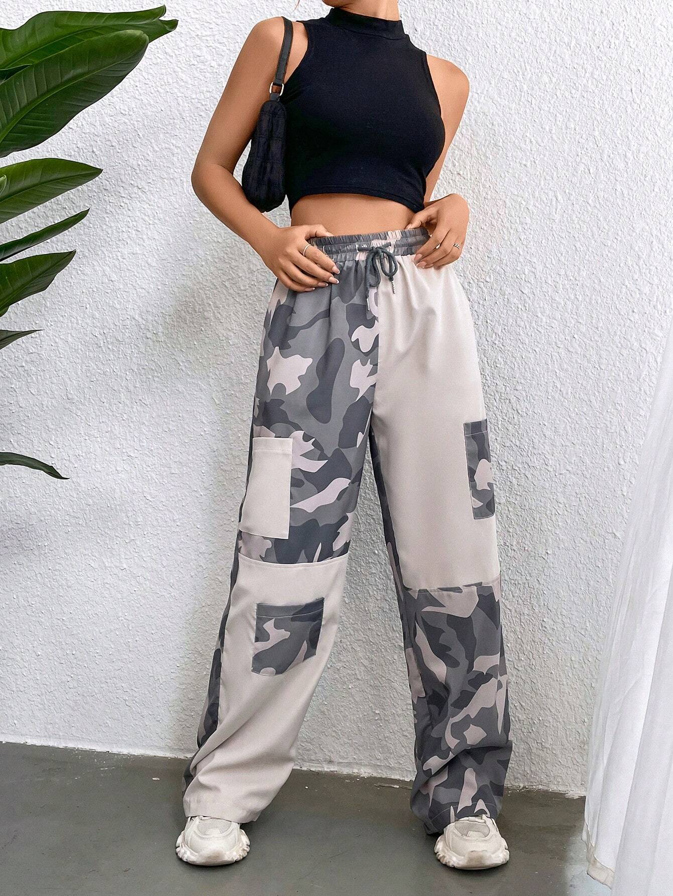 Versatile Camo Print Cargo Pants – full length outfit view
