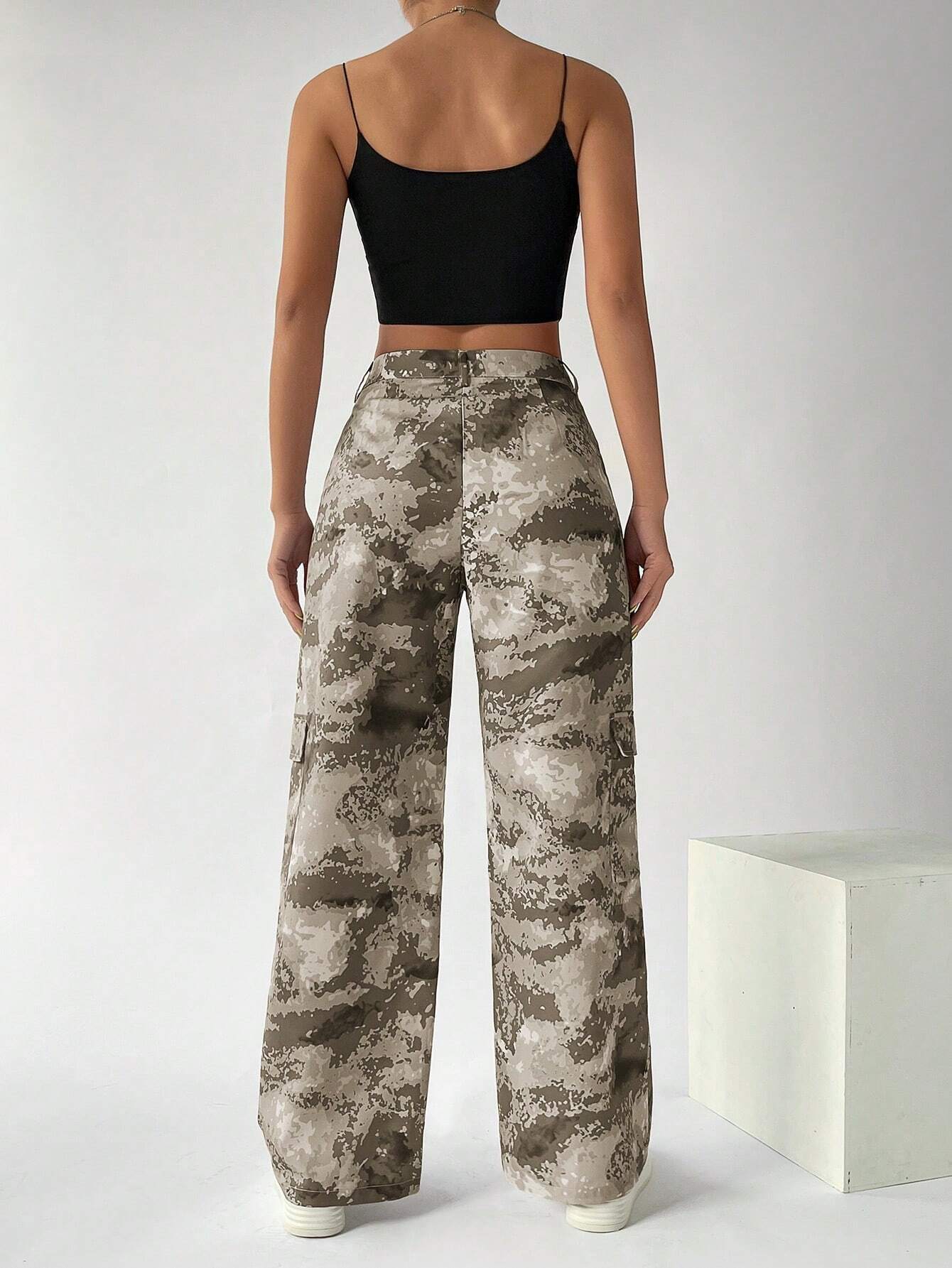 Camo Print Gorpcore Cargo Pants – lifestyle view 16