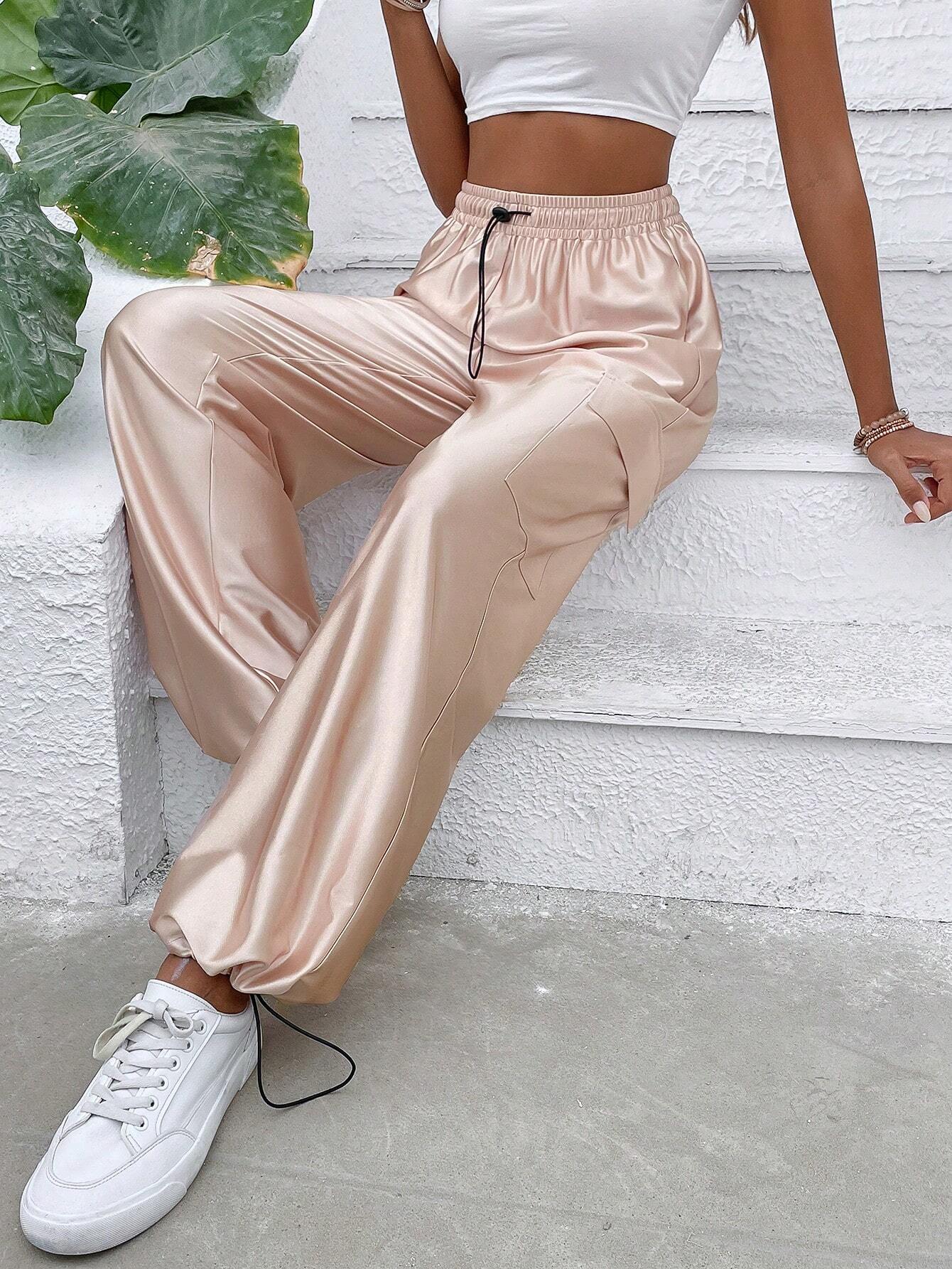 Flap Pocket Side Drawstring Waist Cargo Pants Style 4 – full length outfit view
