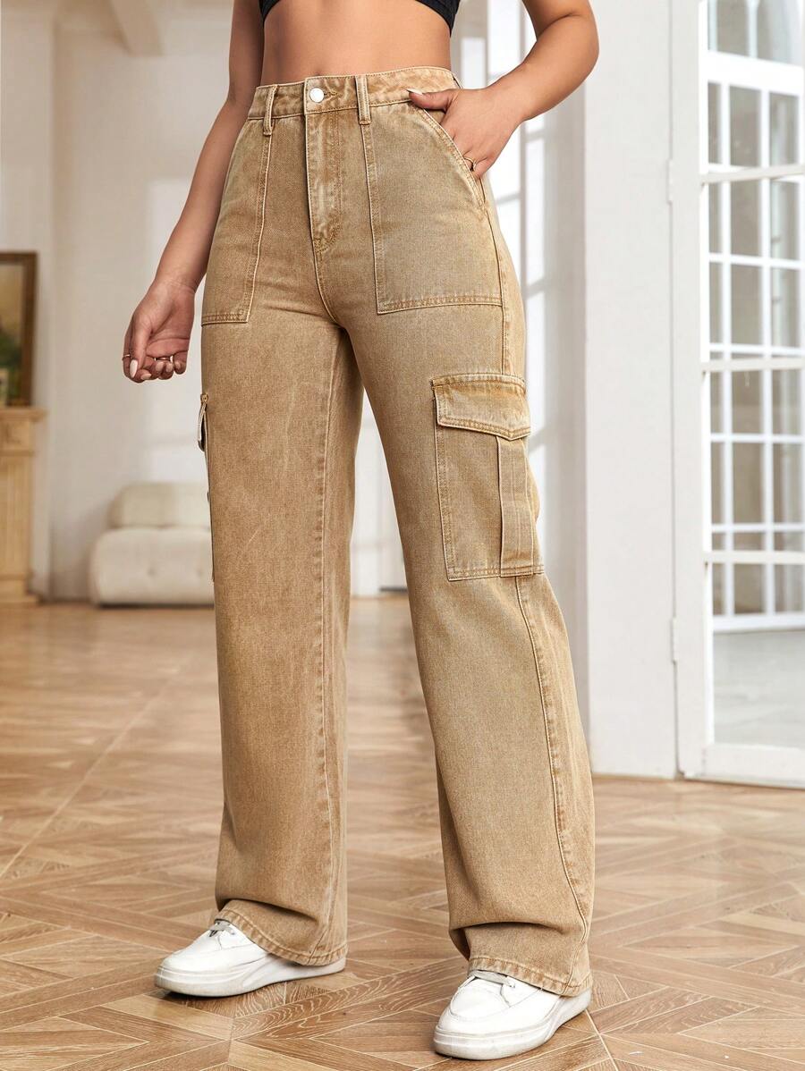 High Waisted Flap Side Pocket Cargo Jeans – lifestyle view 26