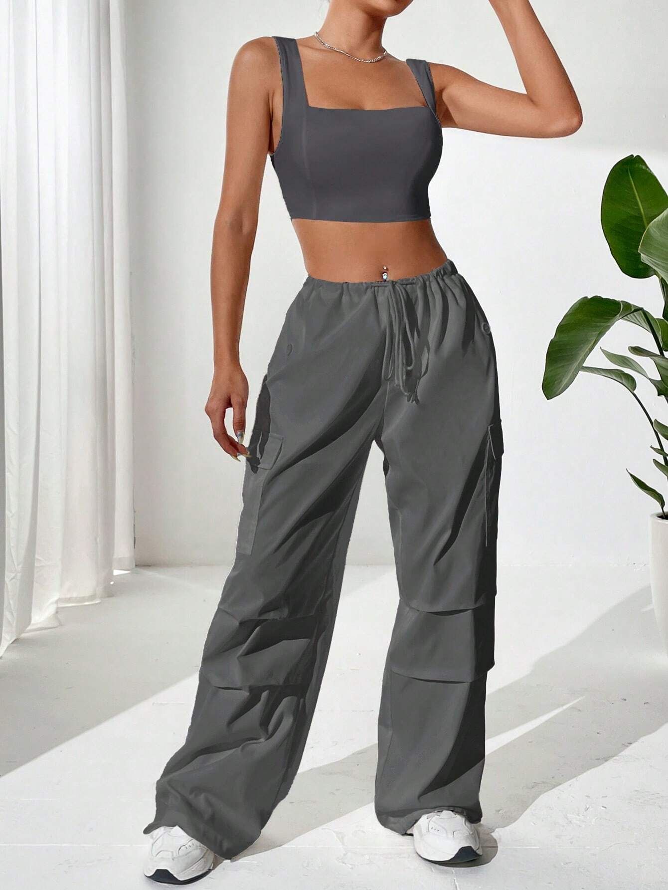 Top And Drawstring Cargo Pants – lifestyle view 11