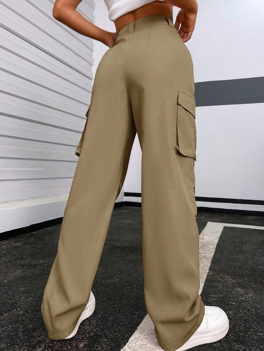 Solid Flap Pocket Side Cargo Pants – lifestyle view 42