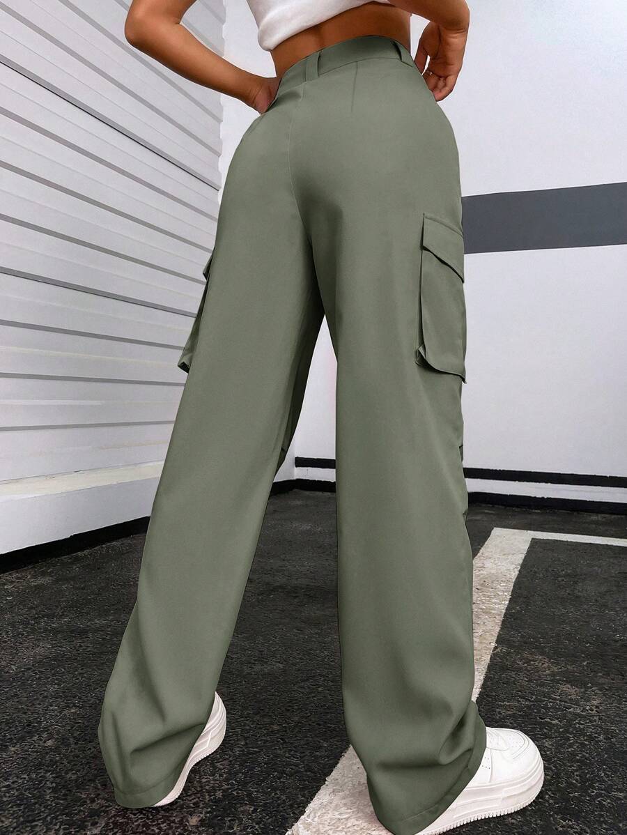 Solid Flap Pocket Side Cargo Pants – lifestyle view 36