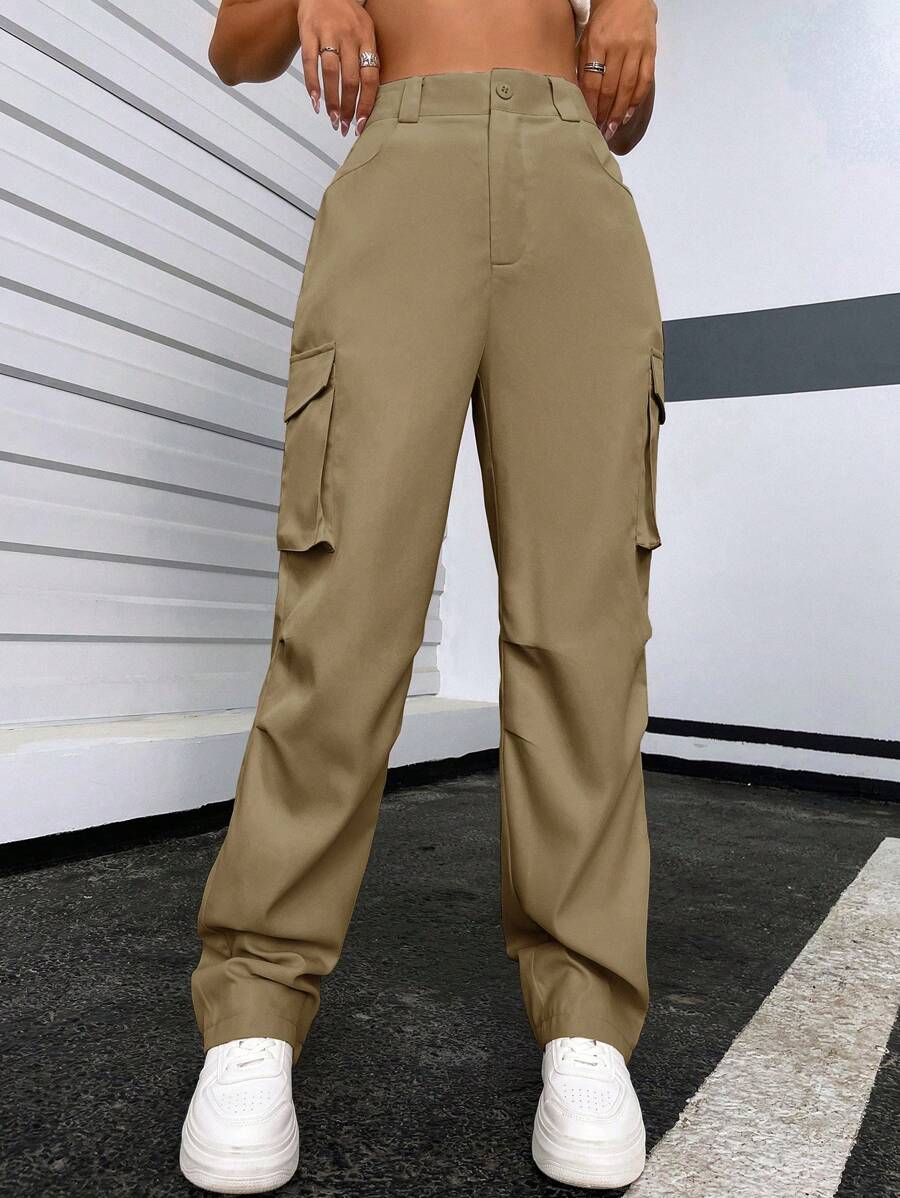 Solid Flap Pocket Side Cargo Pants – lifestyle view 39