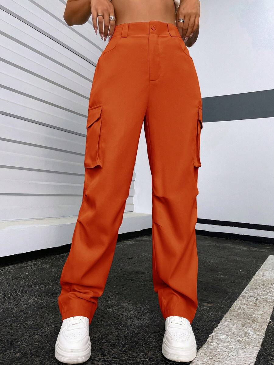 Solid Flap Pocket Side Cargo Pants – fabric detail close-up