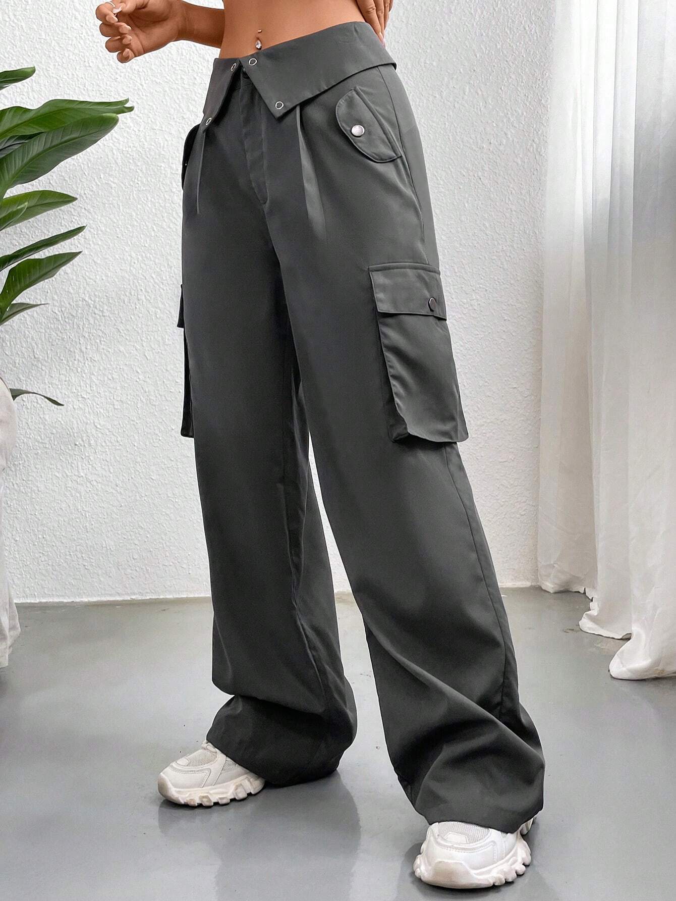 Versatile Cargo Pants With Side Flap Pockets Style 1 – women's cargo pants front view
