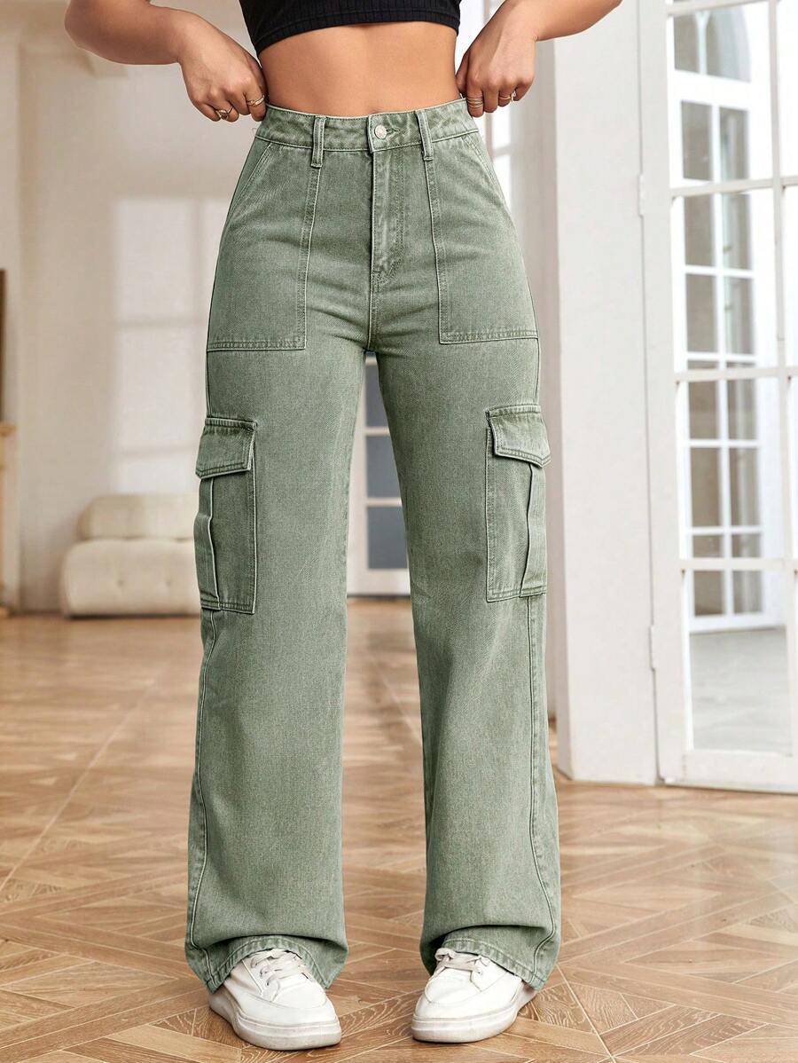 High Waisted Flap Side Pocket Cargo Jeans – lifestyle view 33