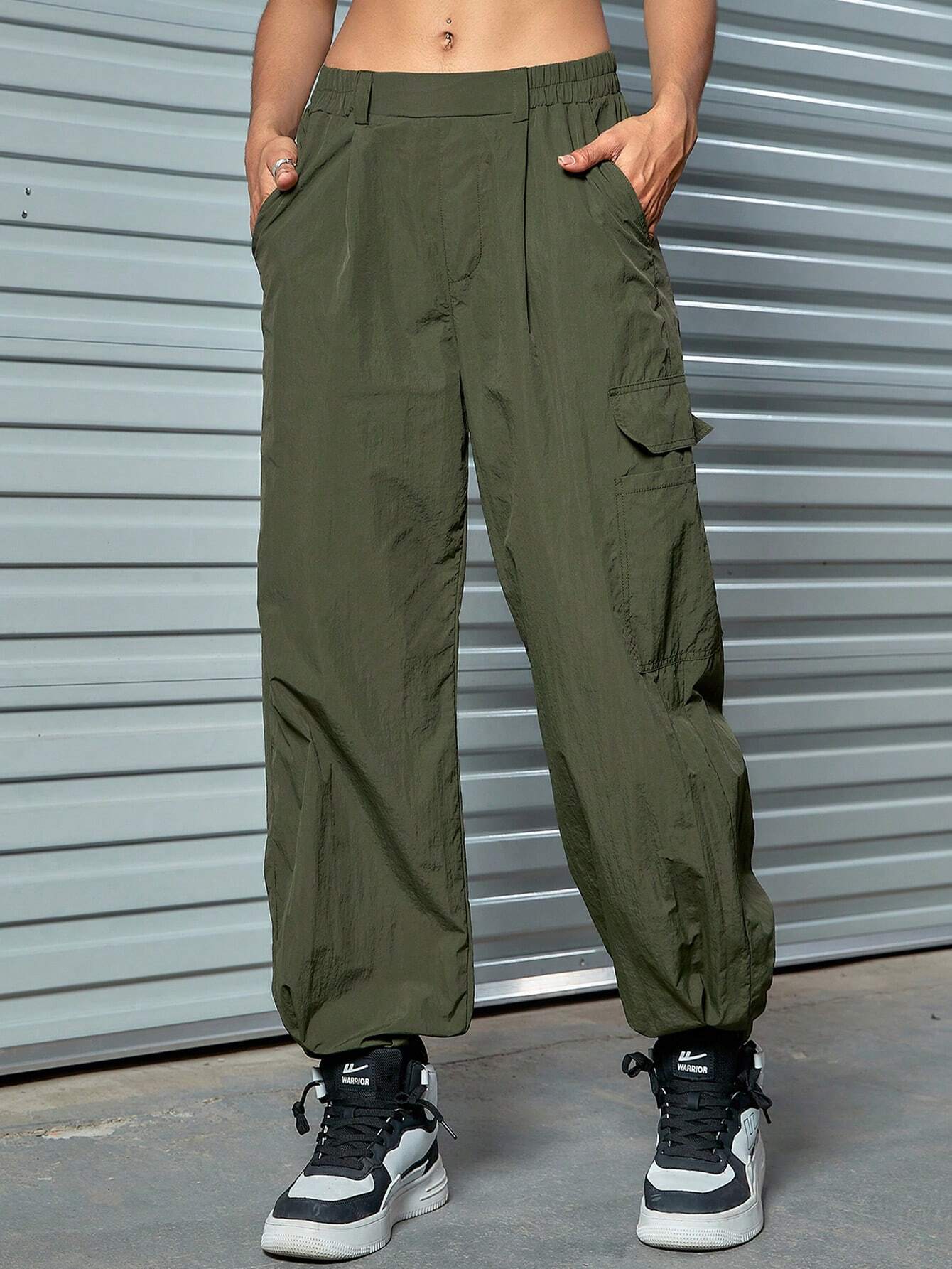 Street Style Flap Pocket Cargo Jogger Pants – side profile view