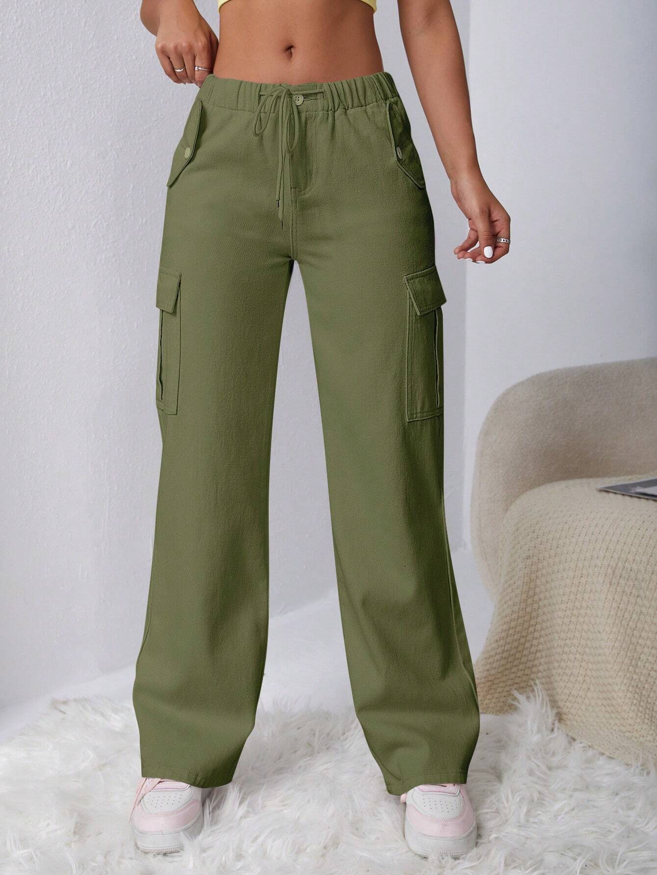Long Length Regular Fit Denim Cargo Pants – pocket detail close-up
