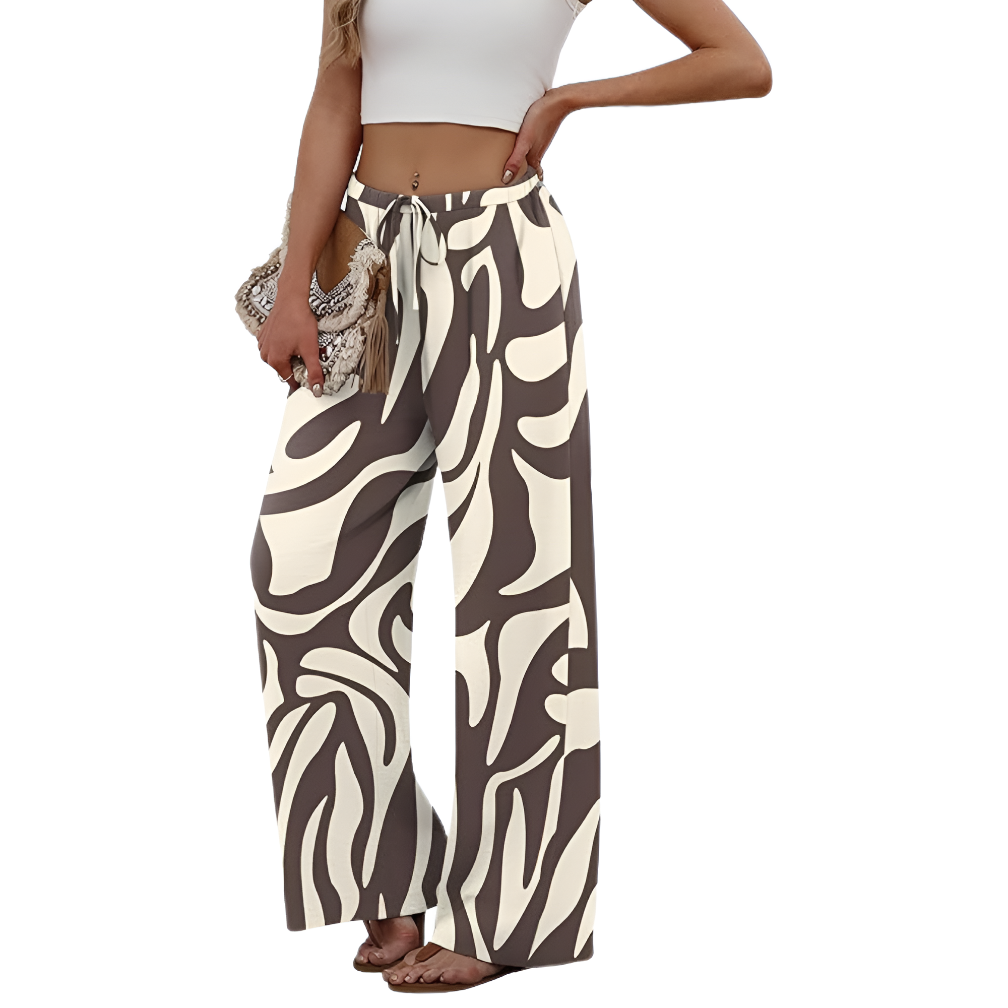 Wide Fit Flowy Palazzo Pants With Pockets For Women  – full length outfit view