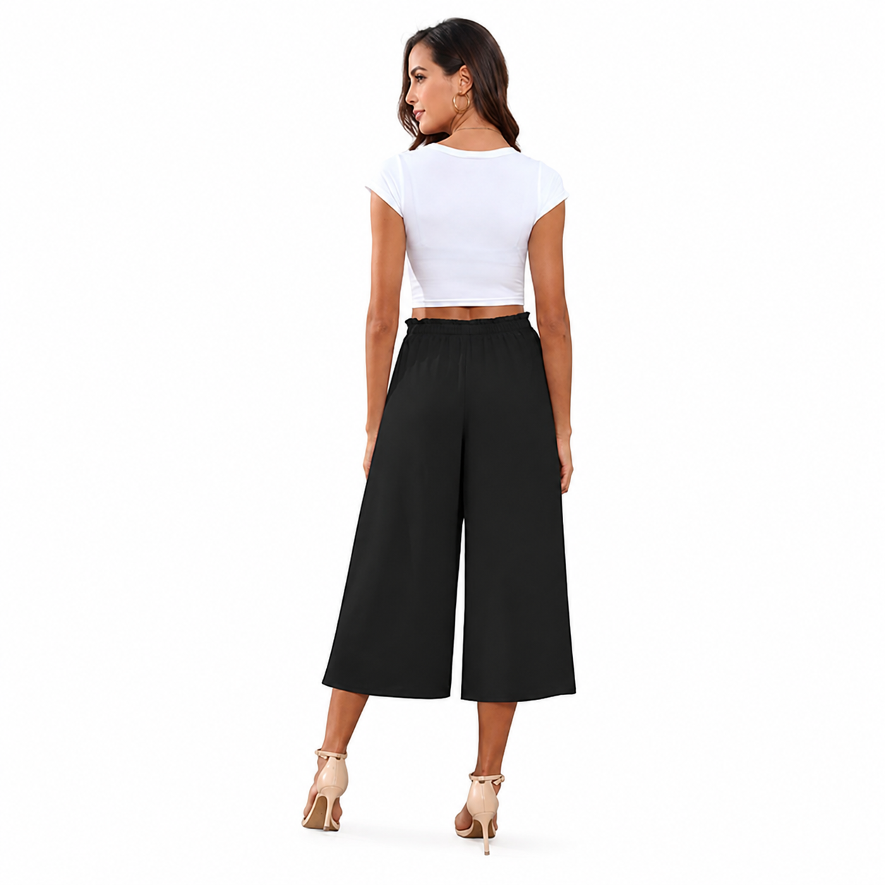 Casual Wide Capri Palazzo Pants With Pockets For Women