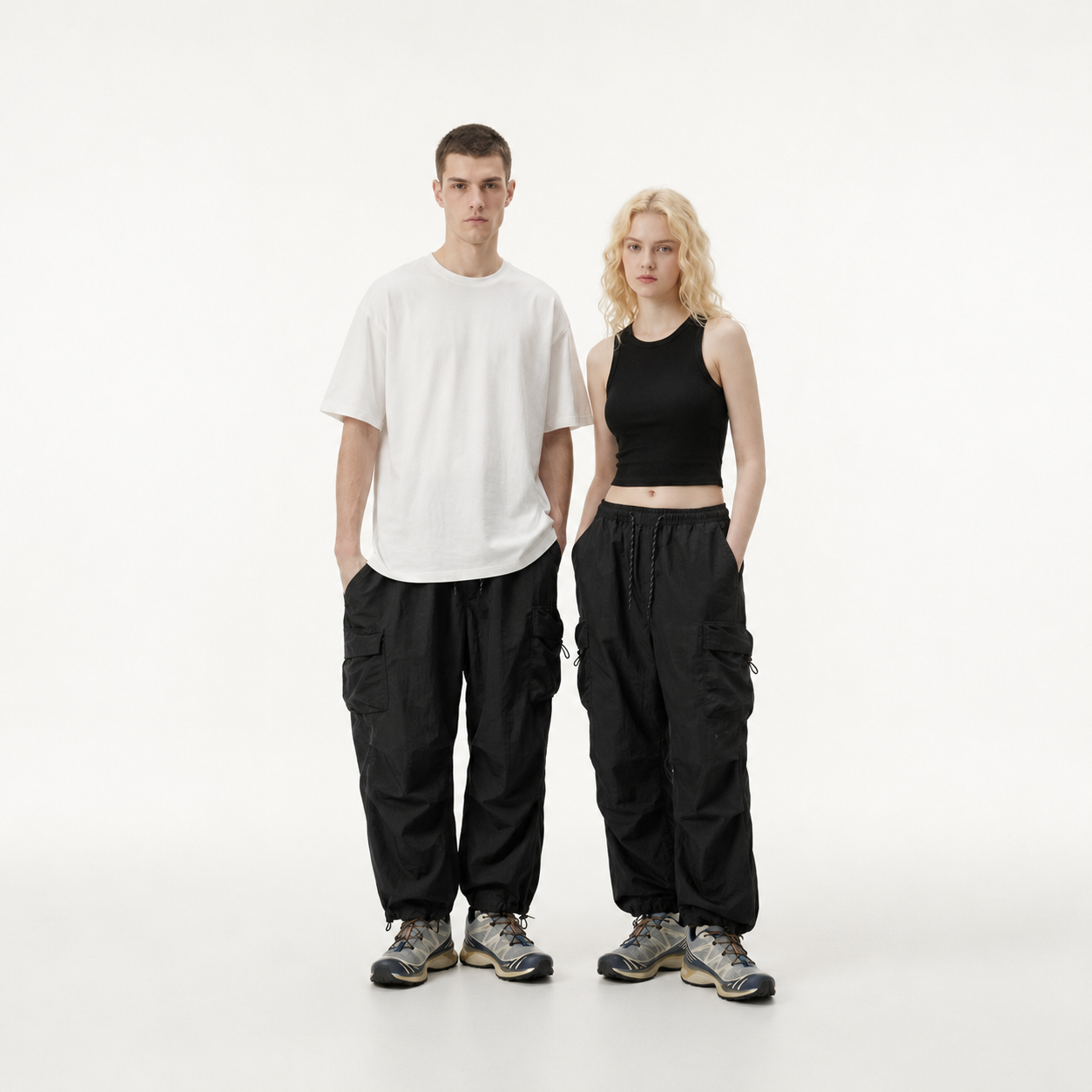 Lightweight Baggy Cargo Parachute Pants With Elastic Waist