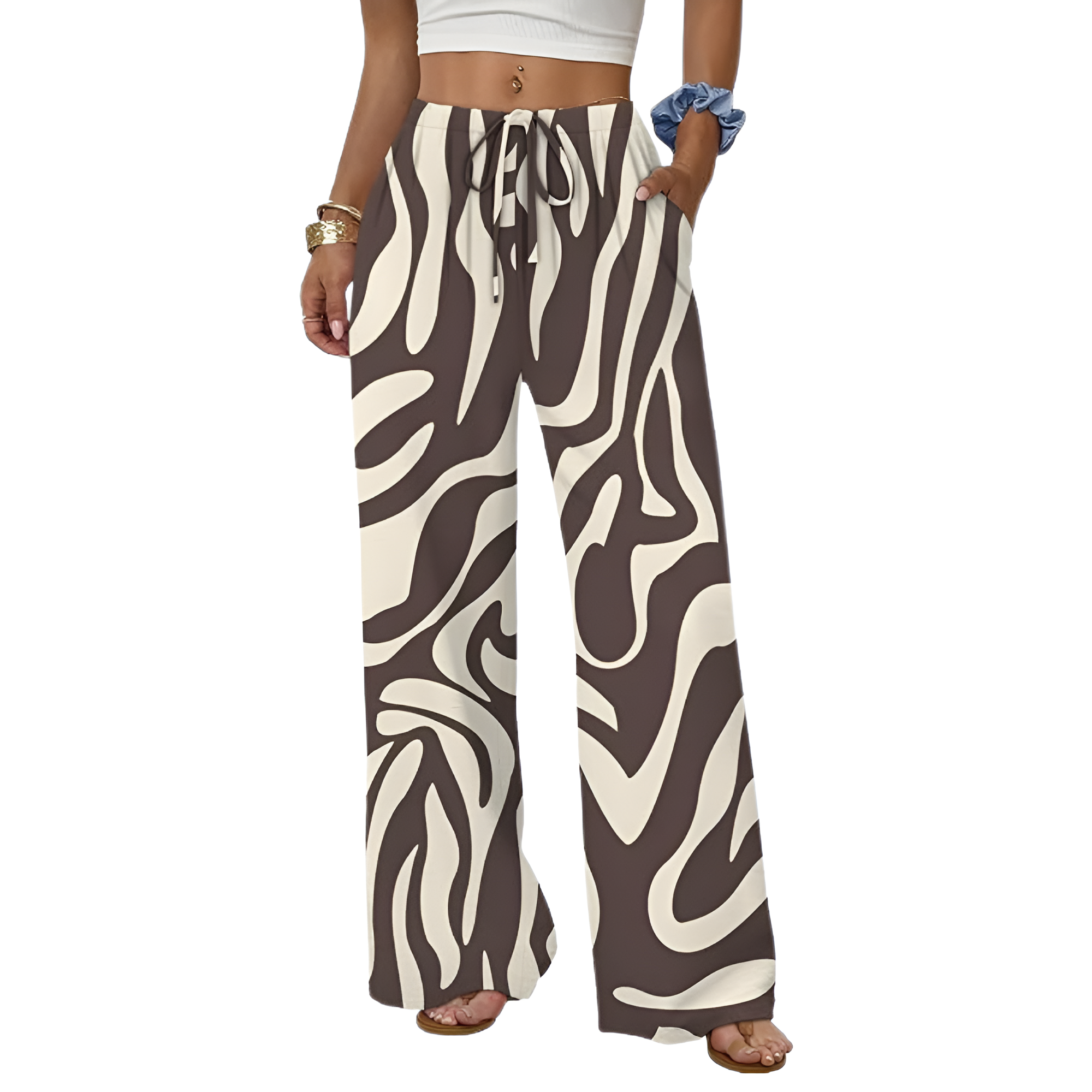 Wide Fit Flowy Palazzo Pants With Pockets For Women  – waistband detail