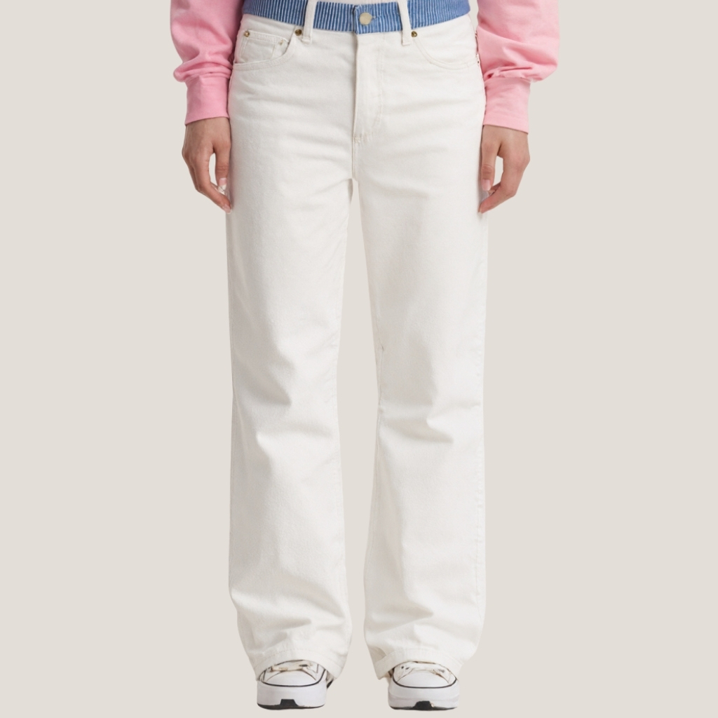 Minimal Stripeband Denim Jeans White Denim with Striped Waistband
