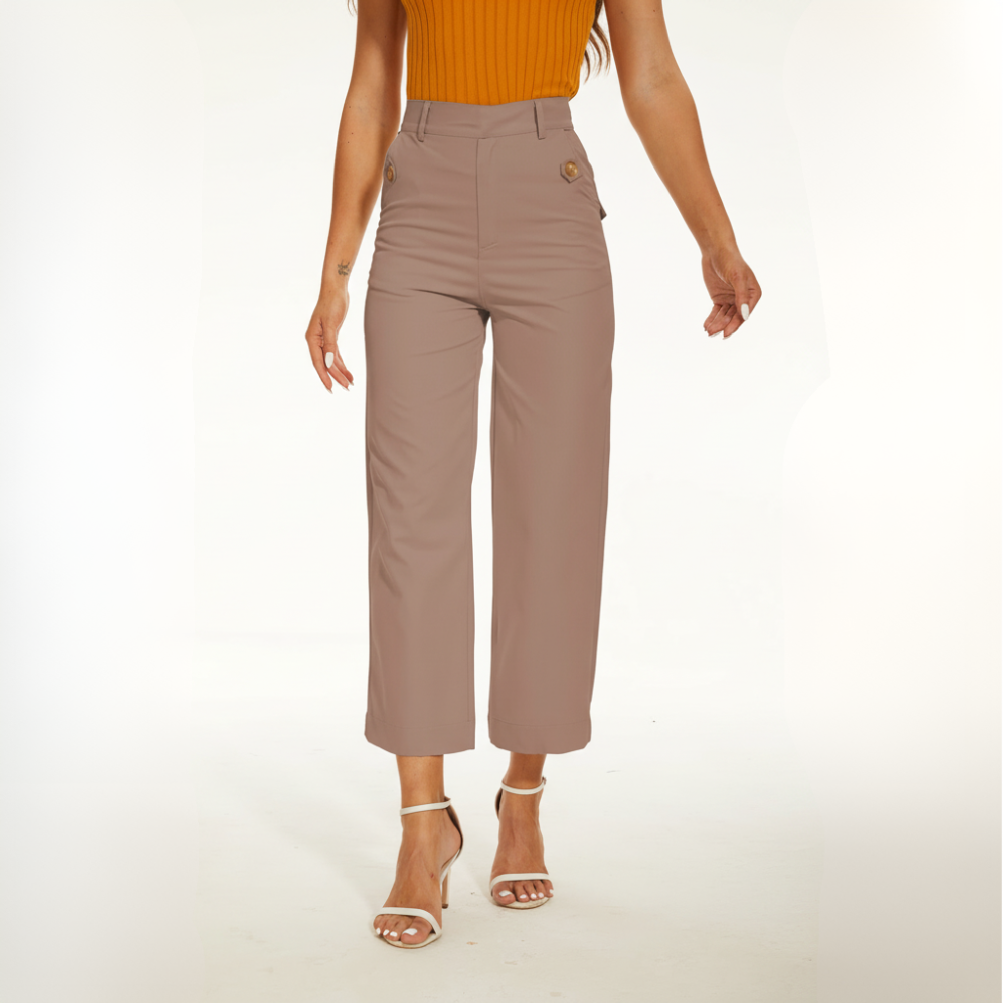 Stretch Twill Cropped Wide Leg Pant