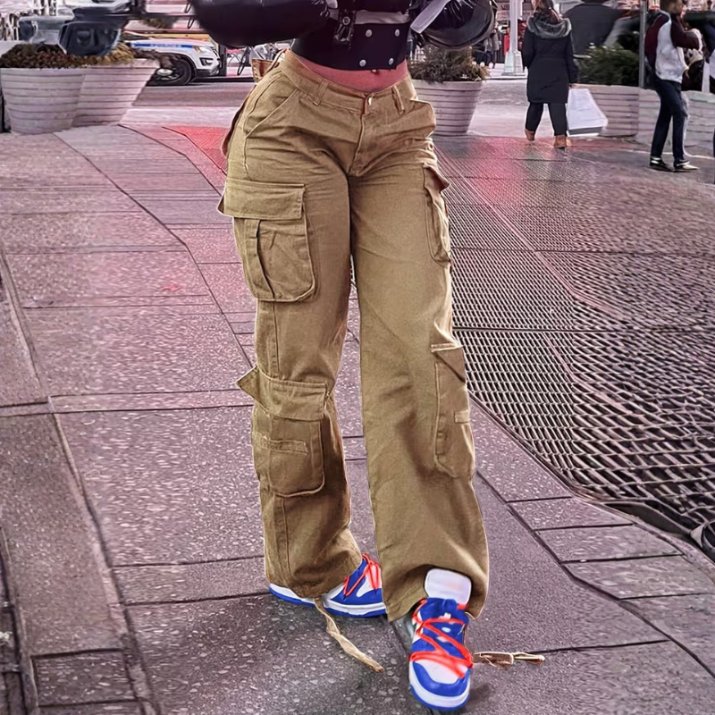 High Rise Cargo Pants With Multiple Pockets And Loose Fit