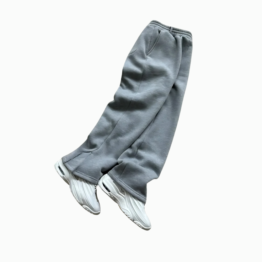 Straight Fleece Sweatpants With Zipper Detail