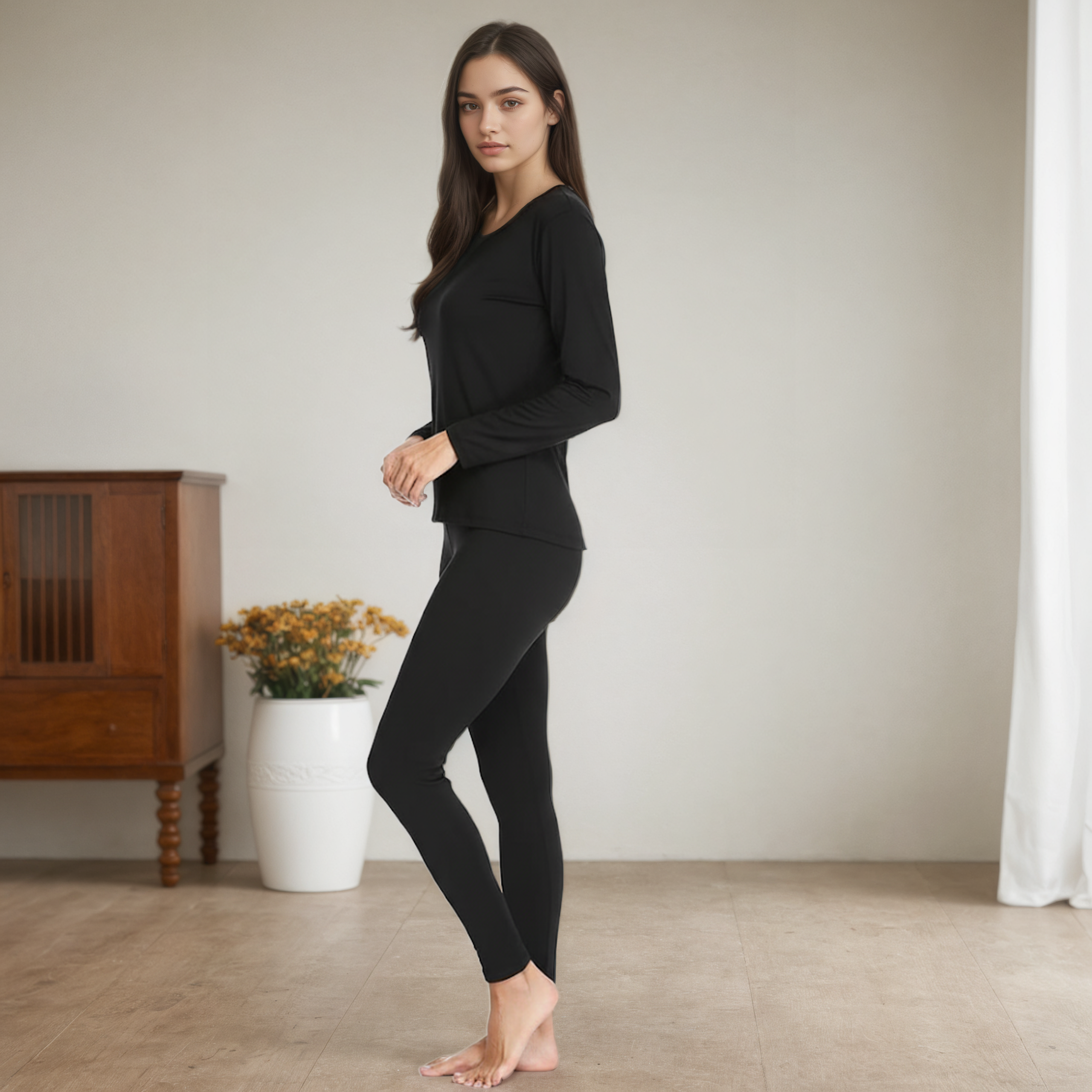 Women's Women Thermal Underwear Set Long Johns Base Layer To – full length outfit view