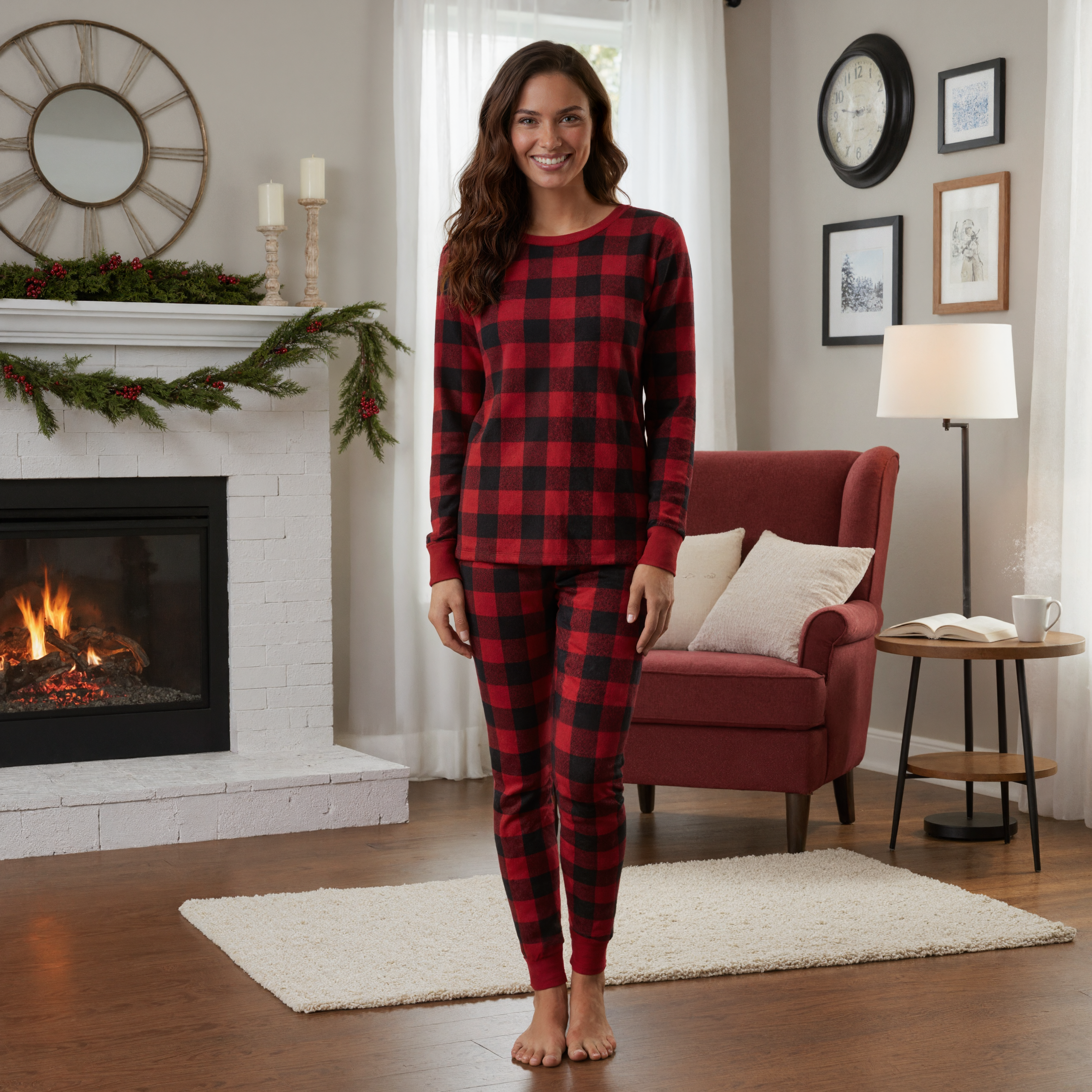 Women's Women Micro Waffle Thermal Set – model wearing view