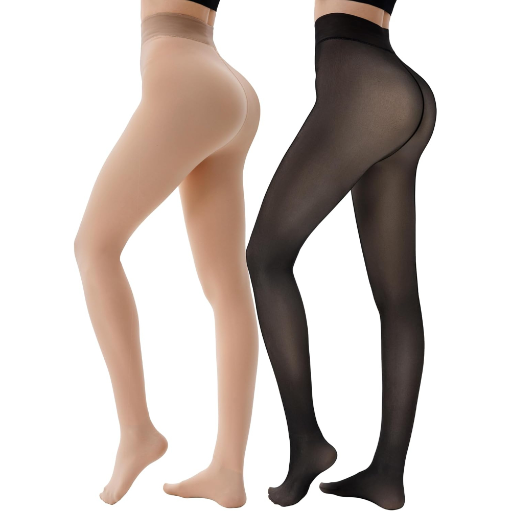 2 Pairs Fleece Lined Tights Women2 Pair Of Sheer Thermal Lined Tights Set - Image 4