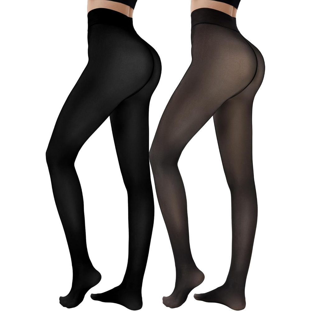 2 Pairs Fleece Lined Tights Women
