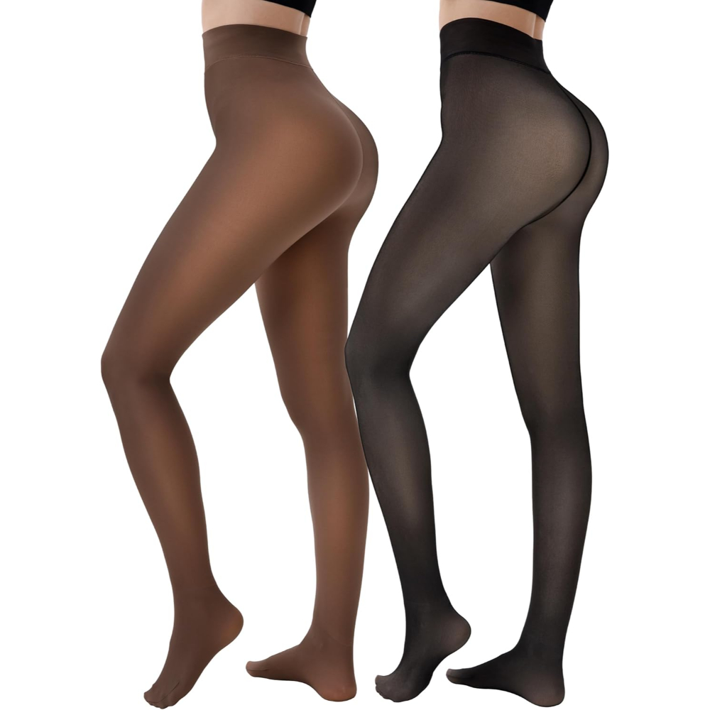 2 Pairs Fleece Lined Tights Women2 Pair Of Sheer Thermal Lined Tights Set - Image 5