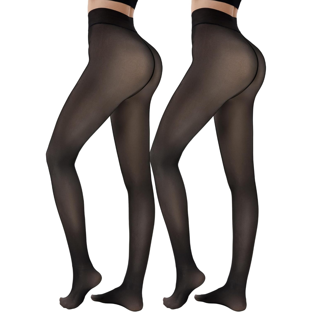 2 Pairs Fleece Lined Tights Women2 Pair Of Sheer Thermal Lined Tights Set - Image 2
