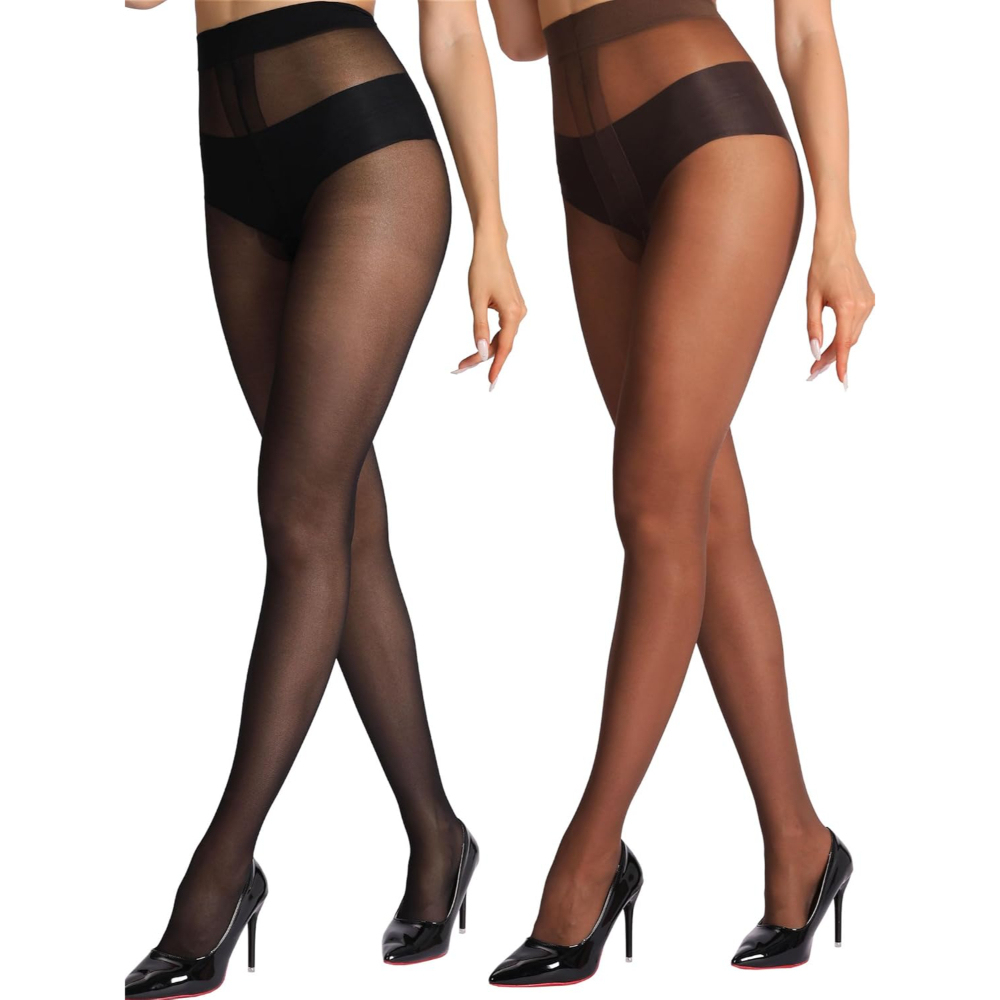 2 Pairs Of Sheer Tights For Women With Reinforced T Crotch And Control
