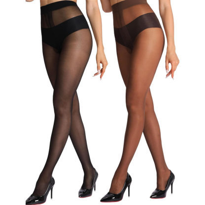 2 Pairs Of Sheer Tights For Women With Reinforced T Crotch And Control Top