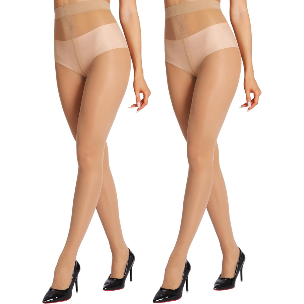 2 Pairs Of Sheer Tights For Women With Reinforced T Crotch A – waistband detail