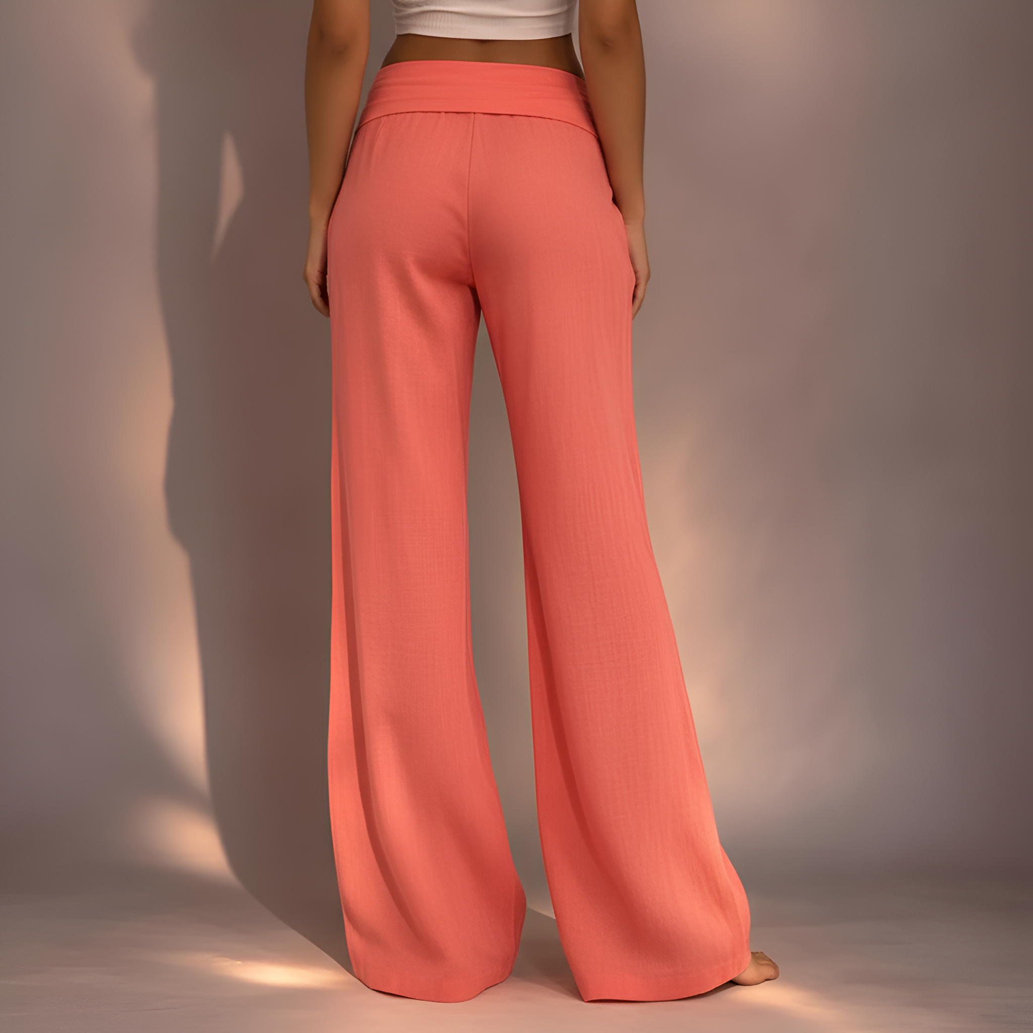Wide Profile Warm Tone Foldover Trousers – side profile view