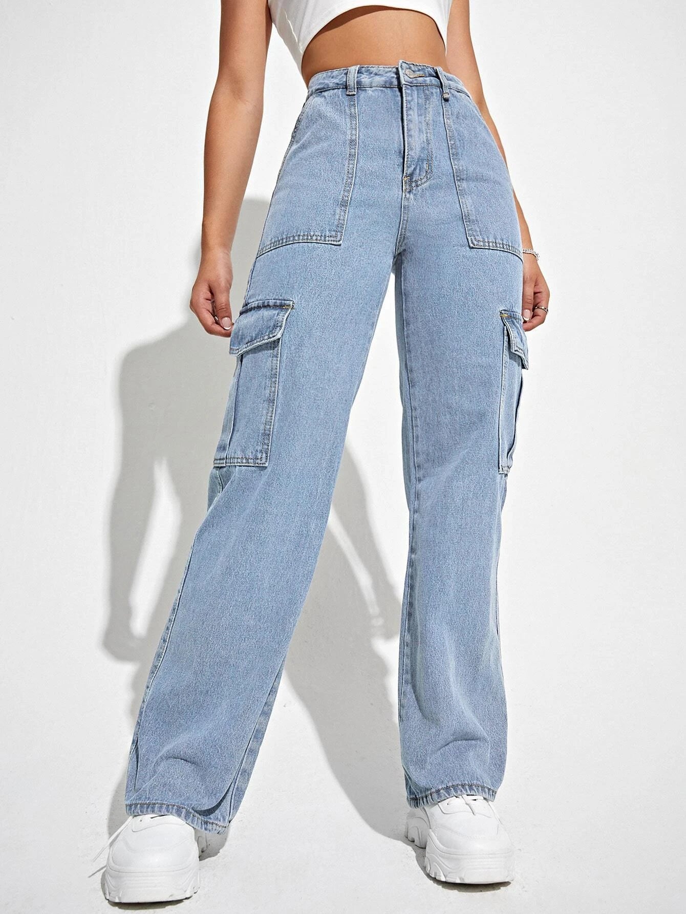 High Waisted Straight Leg Cargo JeansHigh Waisted Straight Leg Cargo Jeans - Image 13