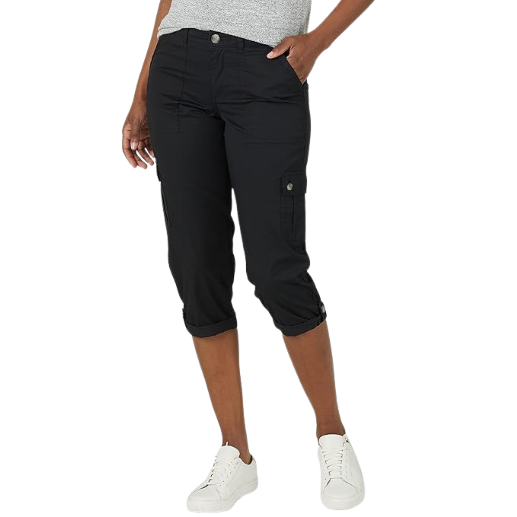 Comfortable And Casual Utility Capri Pants With Pockets For Women – styled outfit view