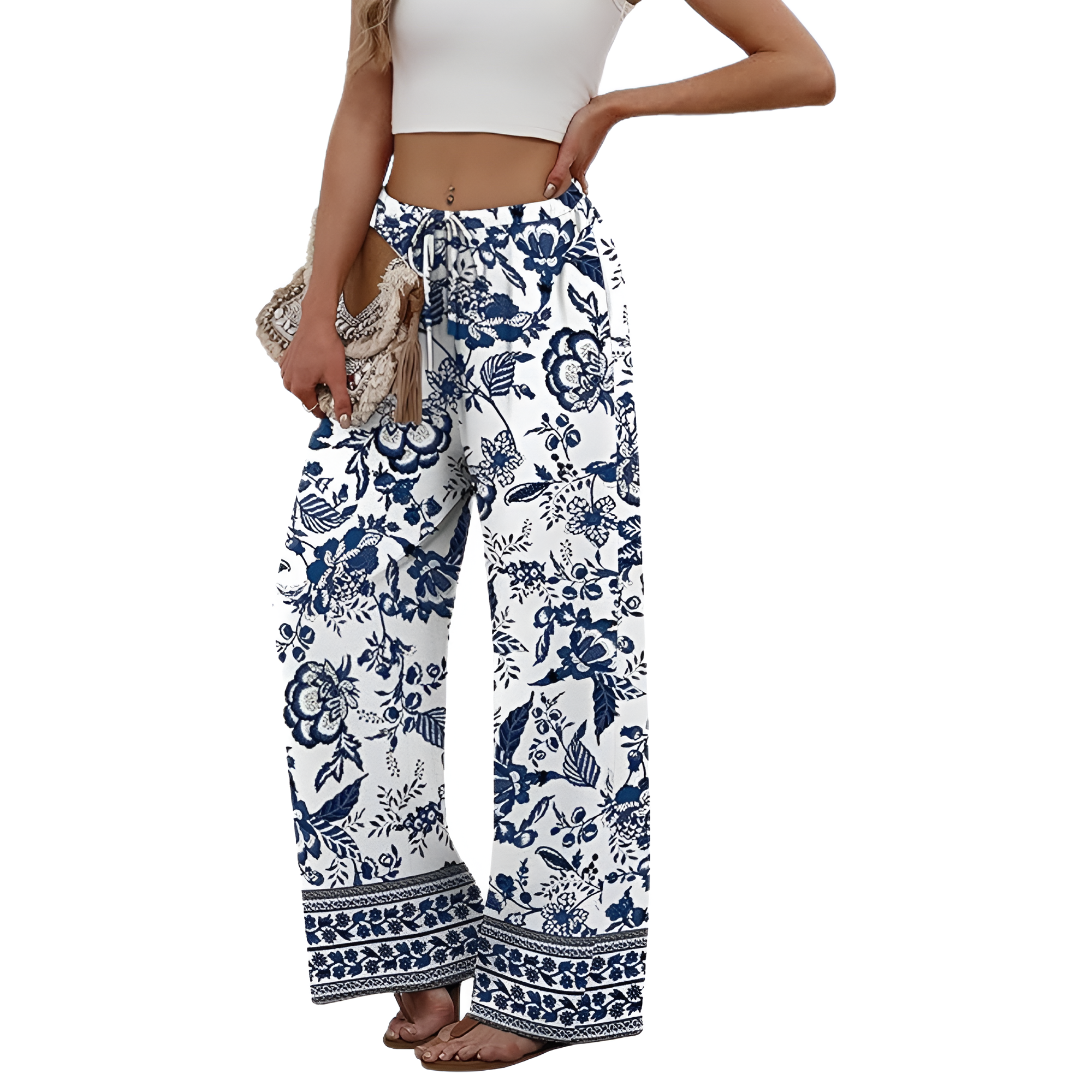 Wide Fit Flowy Palazzo Pants With Pockets For Women  – side profile view