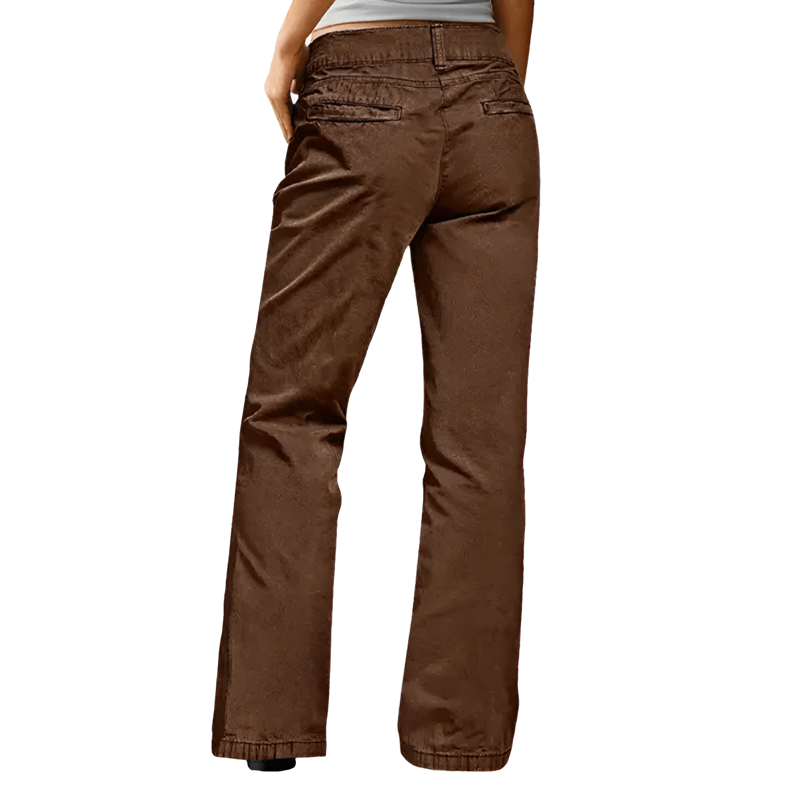 Solid Seam Front Mid Rise Straight Leg Pants Mid Rise Stretch Fabric Casual Trousers - Image 3