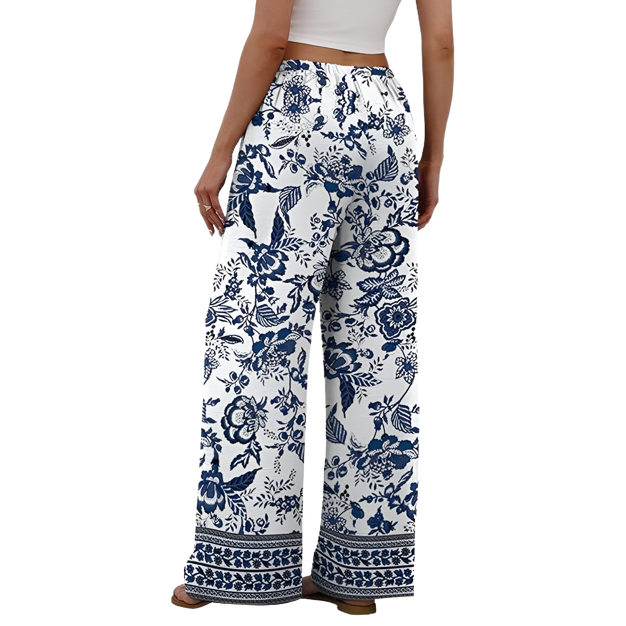 Wide Fit Flowy Palazzo Pants With Pockets For Women  – back view detail