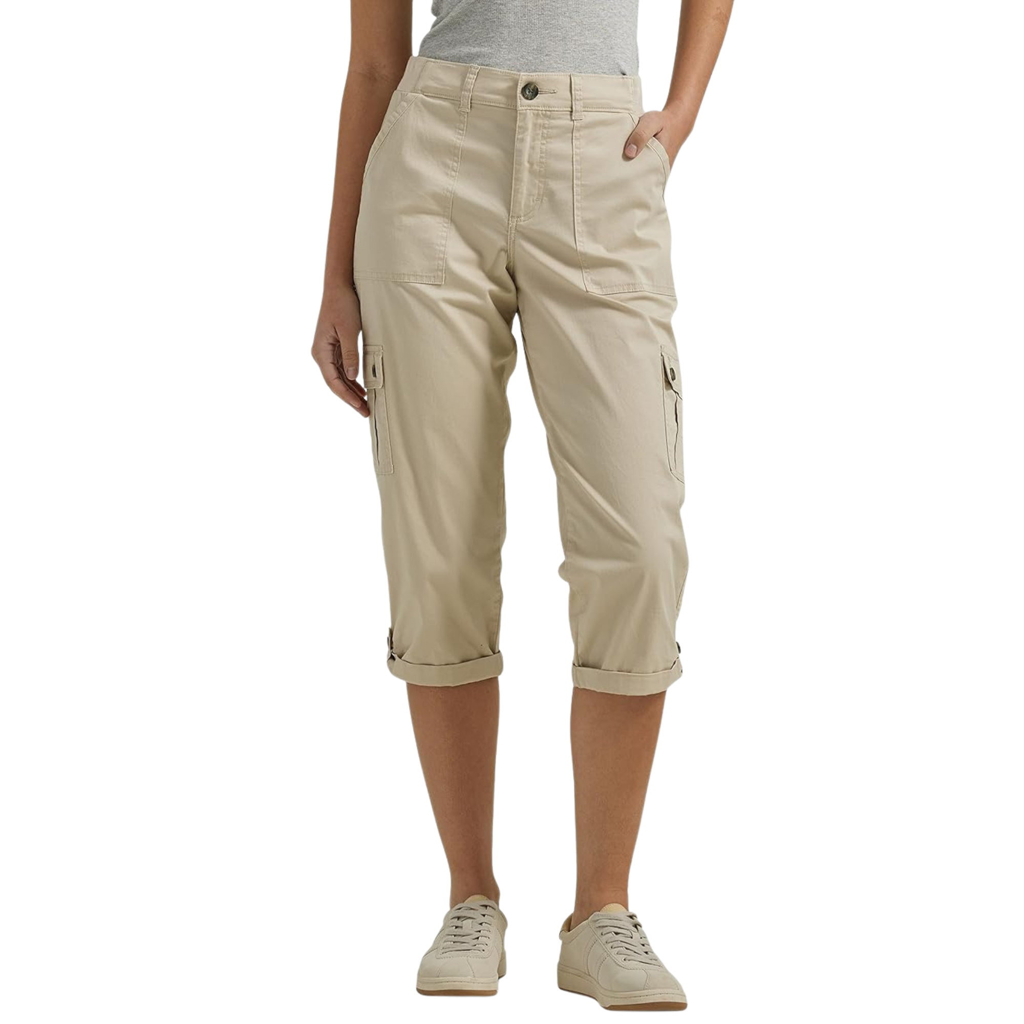 Comfortable And Casual Utility Capri Pants With Pockets For Women – waistband detail