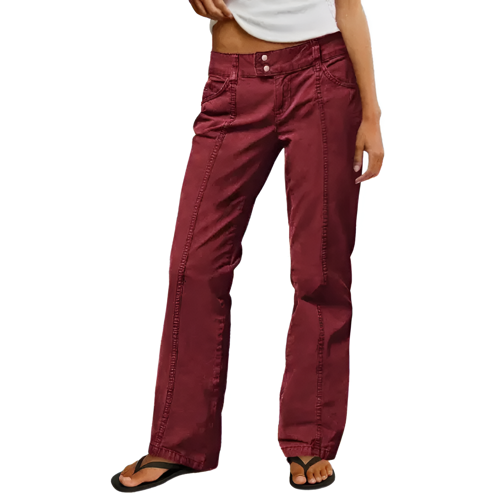 Solid Seam Front Mid Rise Straight Leg Pants Mid Rise Stretch Fabric Casual Trousers - Image 12