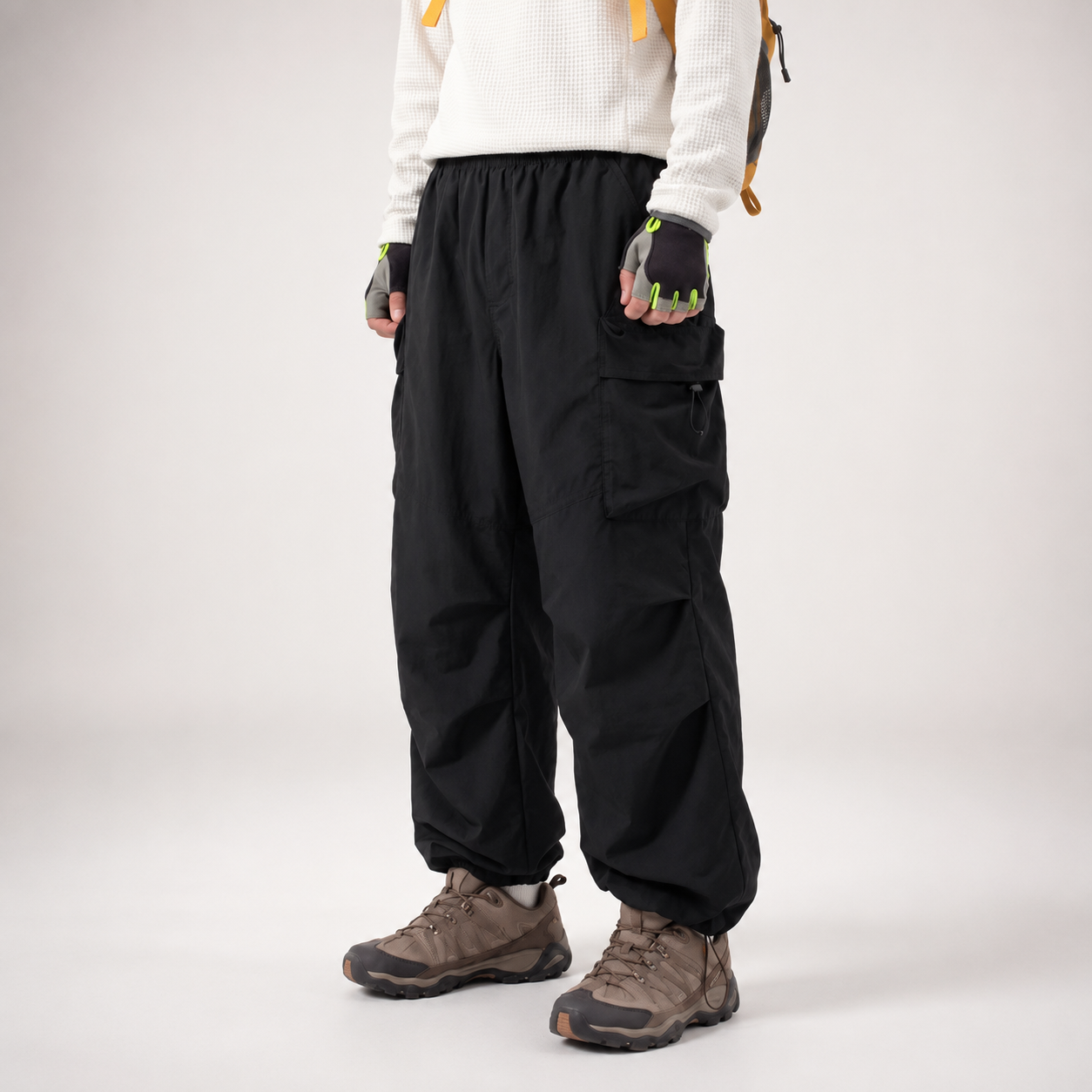 Lightweight Baggy Cargo Parachute Pants With Elastic Waist For Men