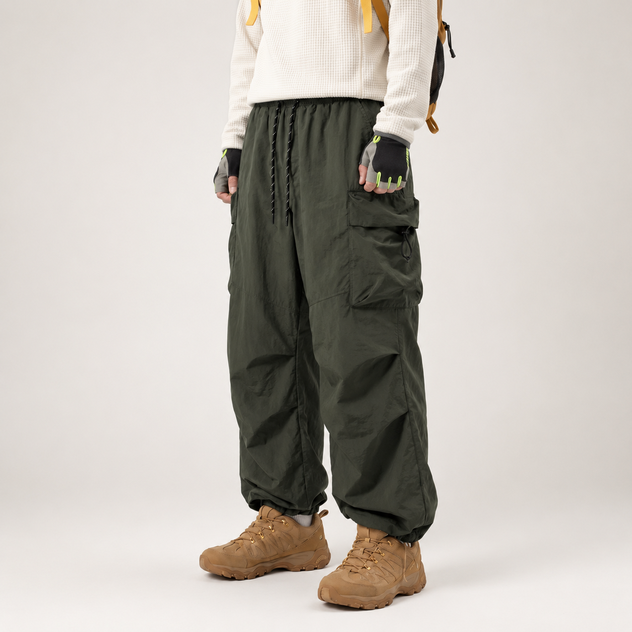 Lightweight Baggy Cargo Parachute Pants With Elastic Waist For Men